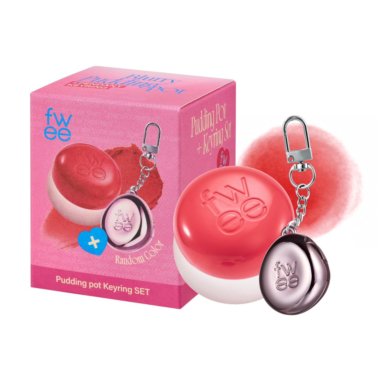 fwee Lip&Cheek Blurry Pudding Pot + Pendant Keyring | Girls | Random Colored Keyring | Makeup Blush, Buildable Lightweight, Mult