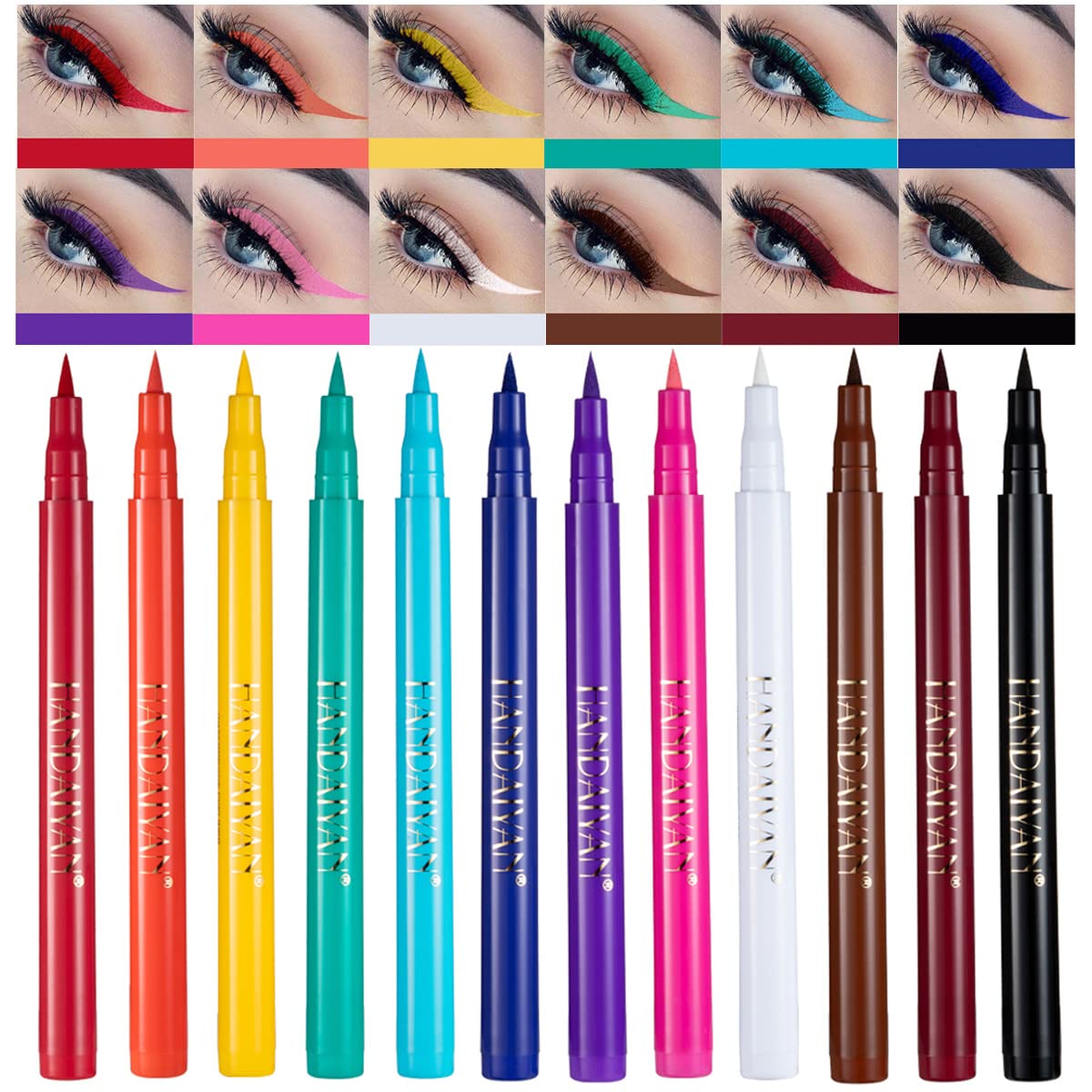 Bestland 12 Colors Matte Liquid Eyeliner Set Rainbow Colorful Neon Eyeliner Pencil Pigmented Waterproof Smudgeproof Long Lasting