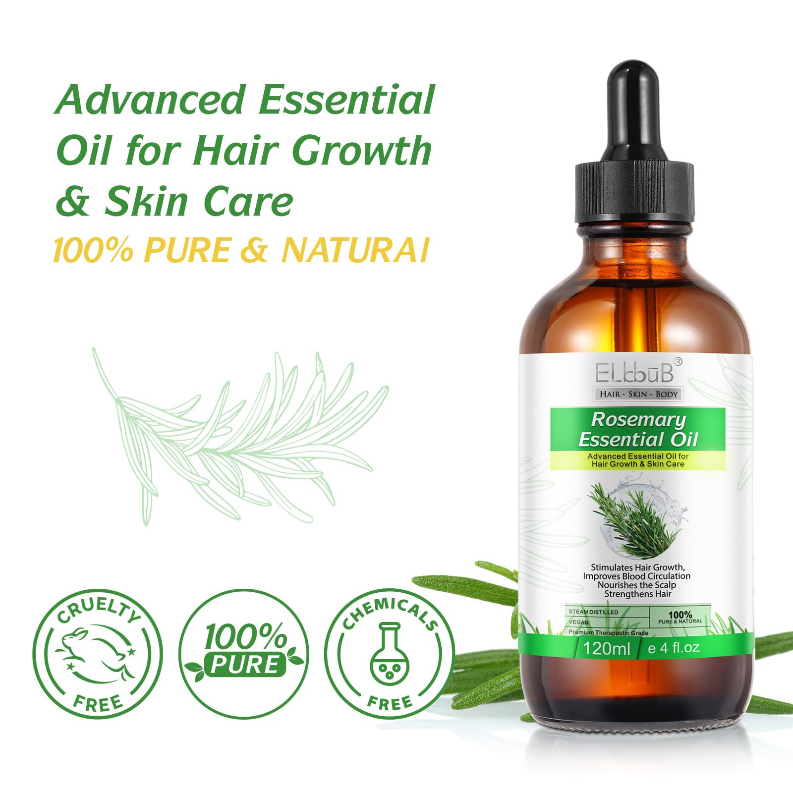 Rosemary Oil For Skin Care & Stimulates Hair Growth For Men Women -120Ml 100% Pure Rosemary Essential Oil For Eyebrow And Eyelas