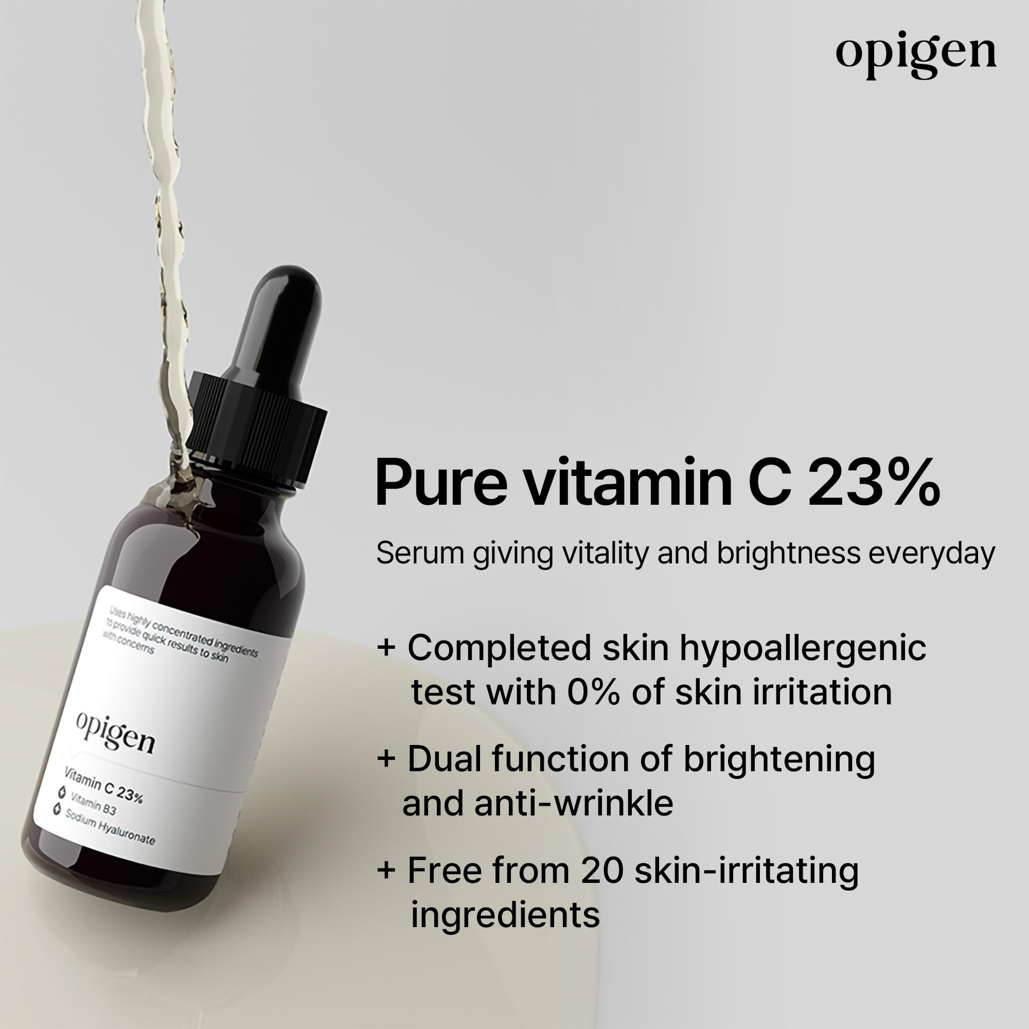 Opigen Vitamin C 23% Serum with Vitamin B3 & Hyaluronic Acid, Hydrating Facial Serum for Fine Lines, Uneven Skin Tone & Dull Ski