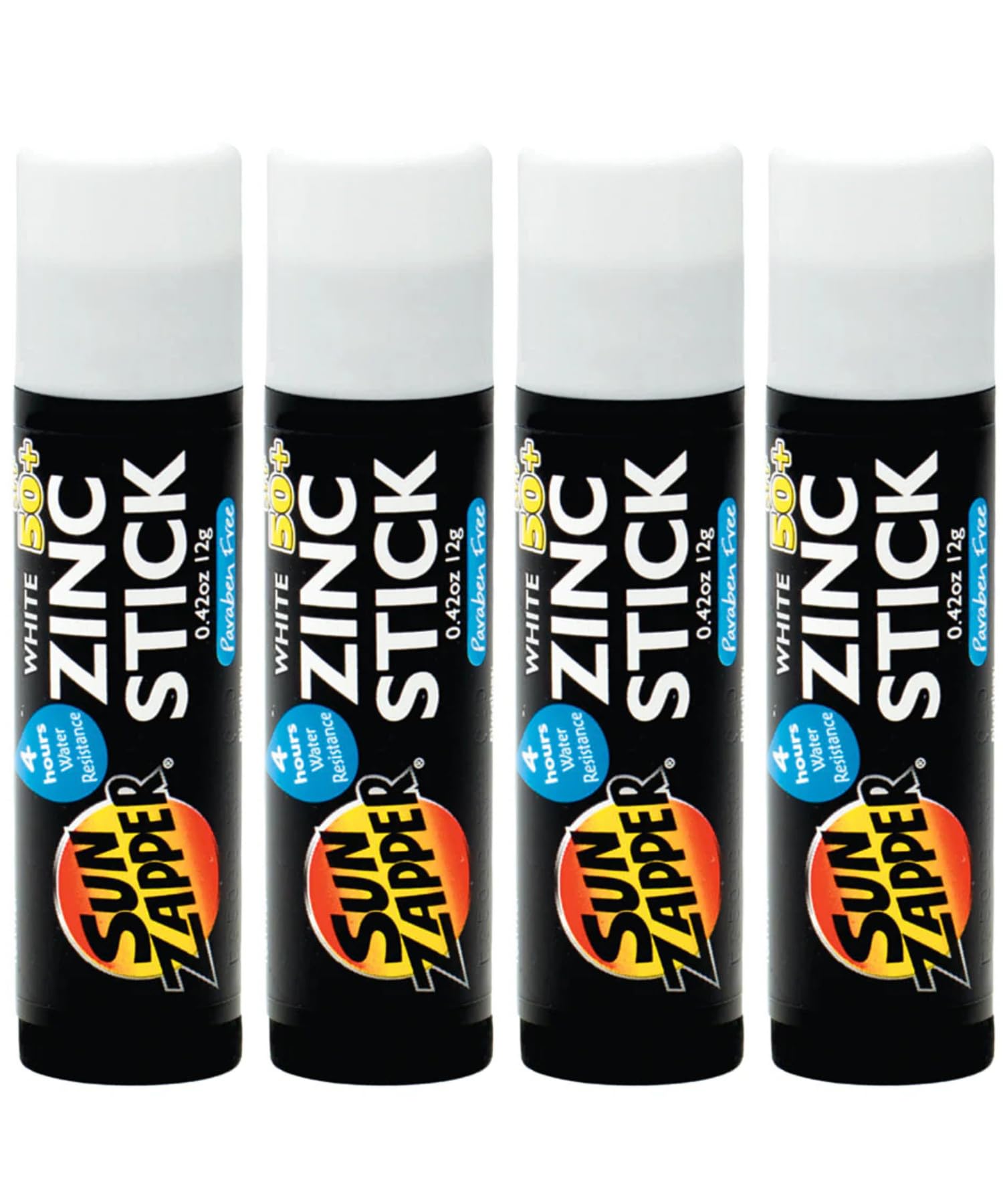 Sun Zapper Zinc Oxide Sunscreen Stick SPF 50+ White - 4-Pack (0.42 oz each) - Water-Resistant Mineral Sunblock - Made in Austral