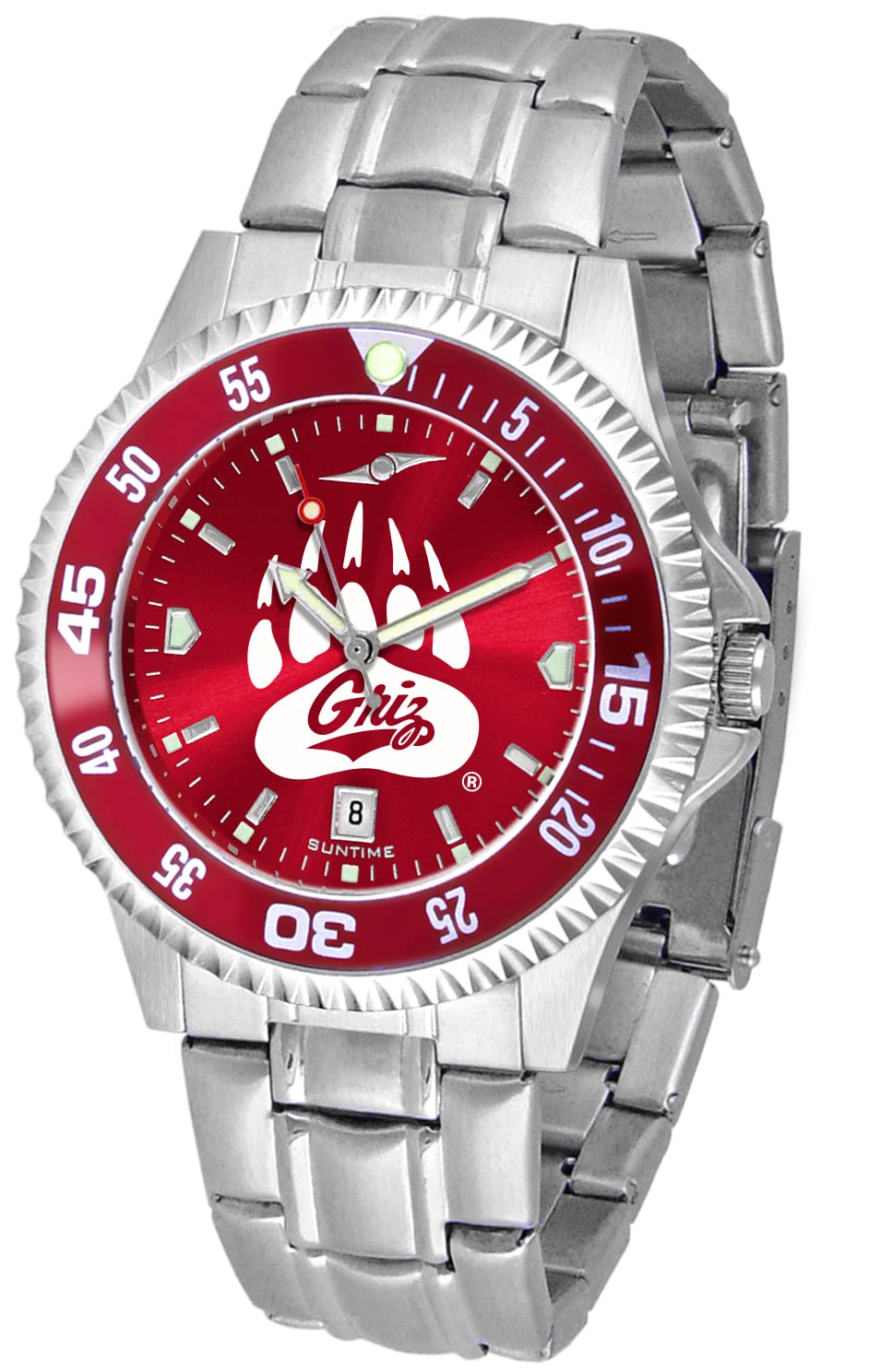 SunTime Men's Collegiate Competitor 40mm Watch - Montana Grizzlies with 20mm Stainless Steel Band - AC Color Bezel
