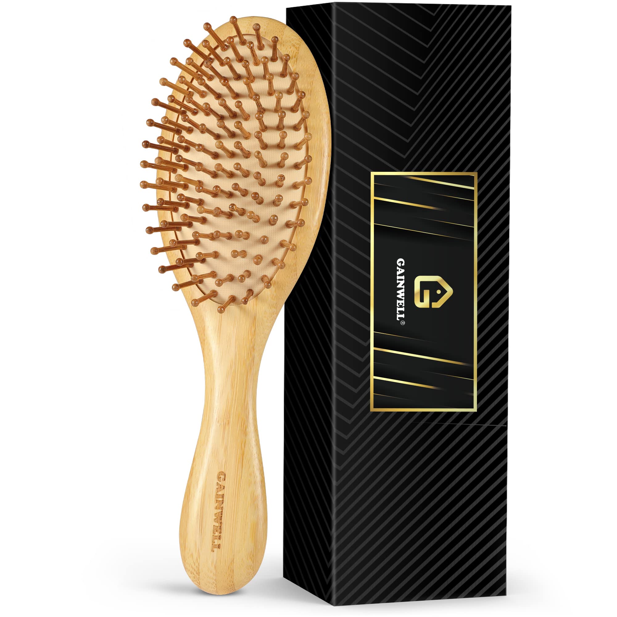 GAINWELL Bamboo Paddle Hair Brush, Natural Bamboo Bristles, Detangling, 1 Count, Yellow, for All Hair Types, Massaging Scalp