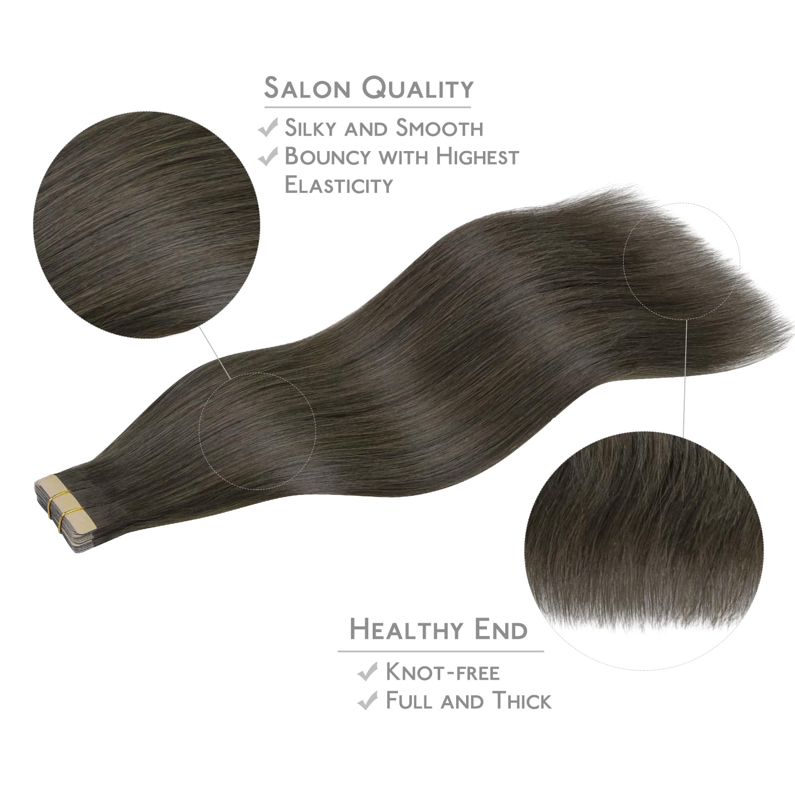 Wennalife Tape In Hair Extensions Human Hair, 20Pcs 50G 14 Inch Cool Dark Brown Remy Hair Extensions Straight Human Hair Tape In