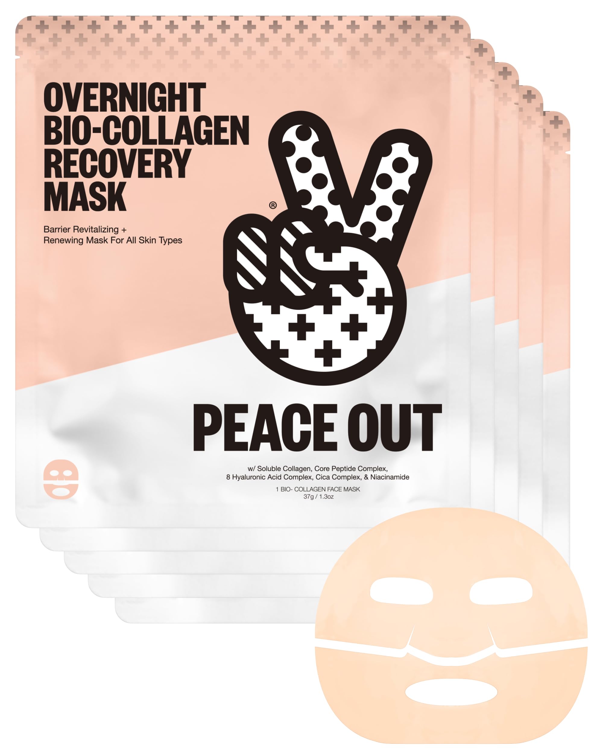PEACE OUT Overnight BioCollagen Recovery Face Mask (5 Count)