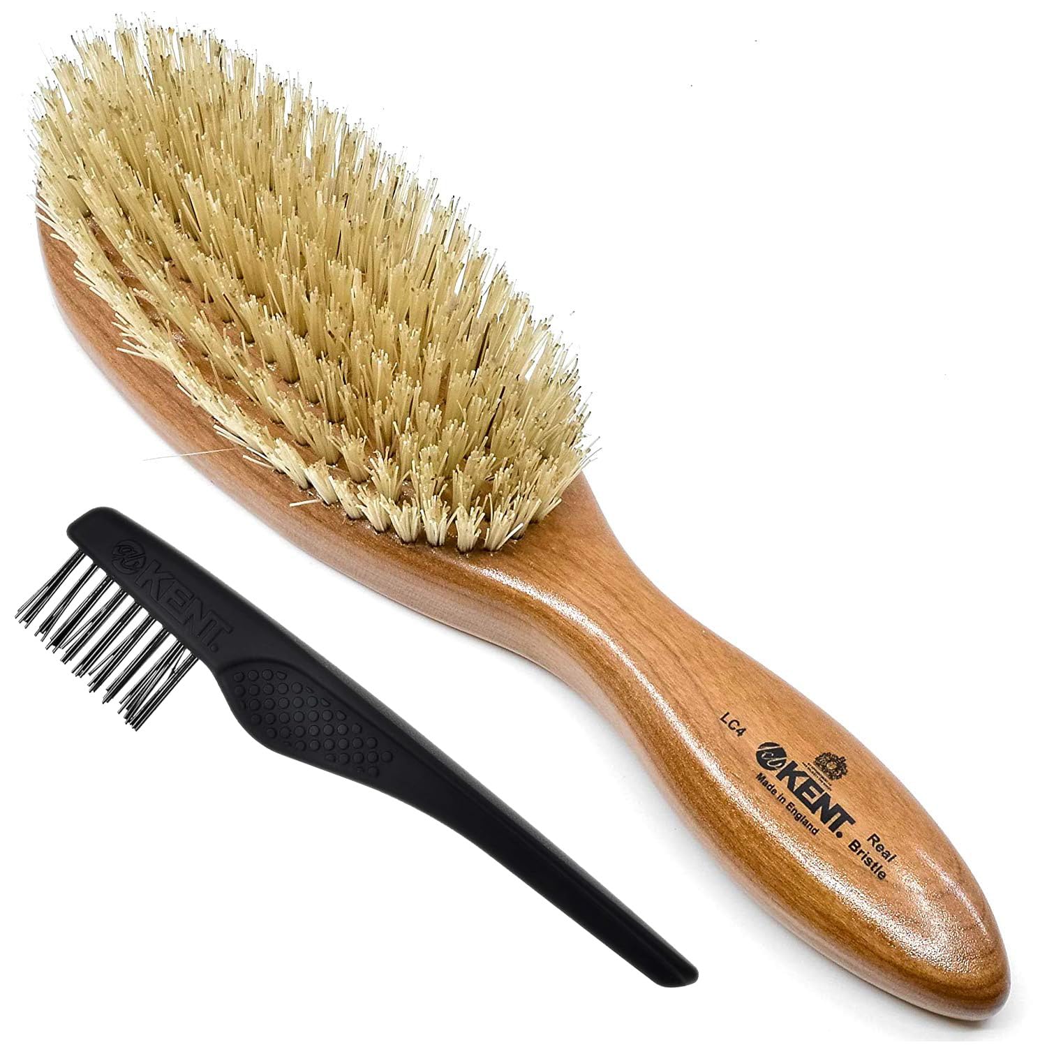 Kent LC4 Finest Hair Brushes for Women Detangler Dry Brush Made of Cherrywood - Boar Bristle Oval Hairbrush for Medium Thick Hai