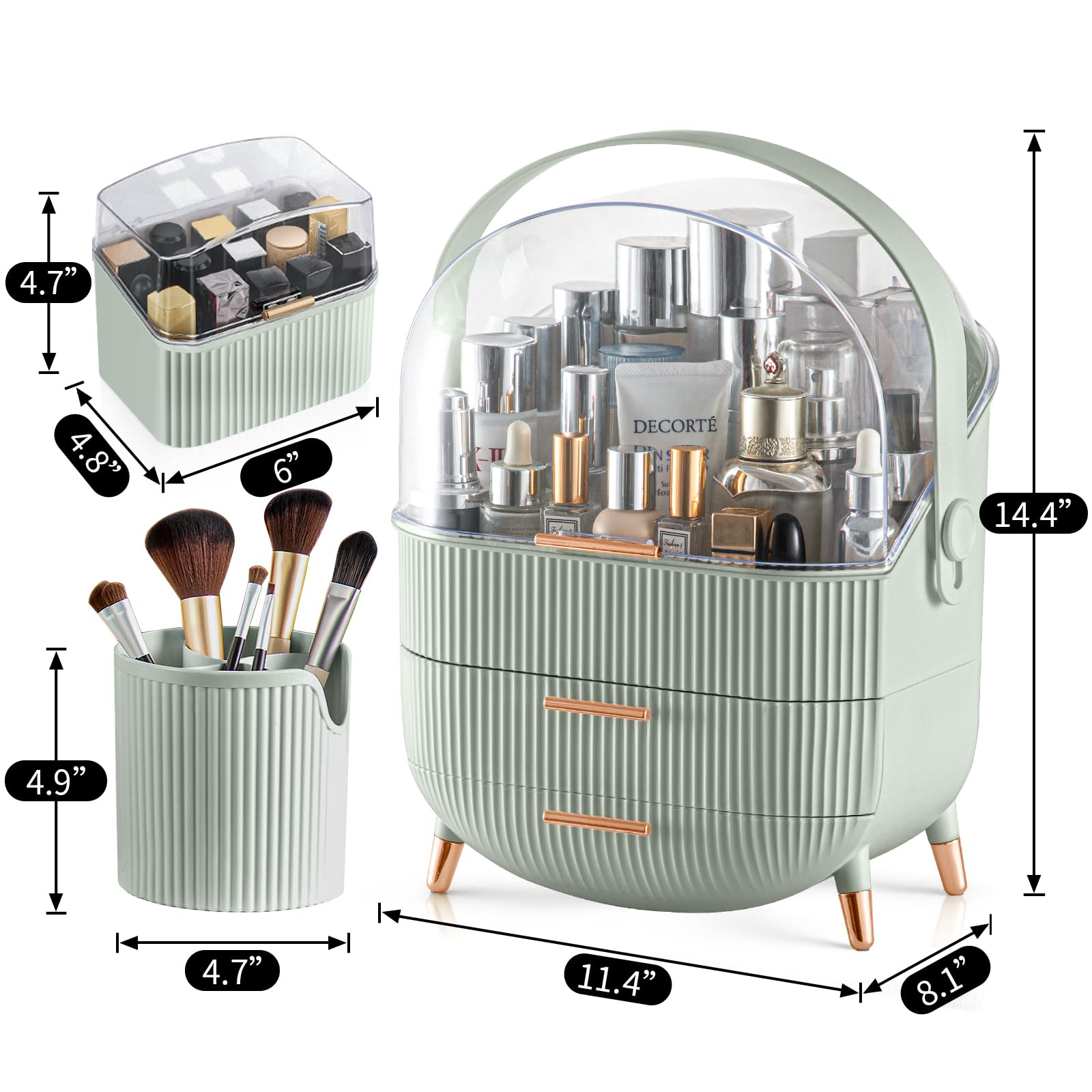 Canitoron Makeup Organizer,Skincare Organizer With 2 Drawers And Brush Storage Box,Lipstick Holder,Cosmetic Display Case For Van