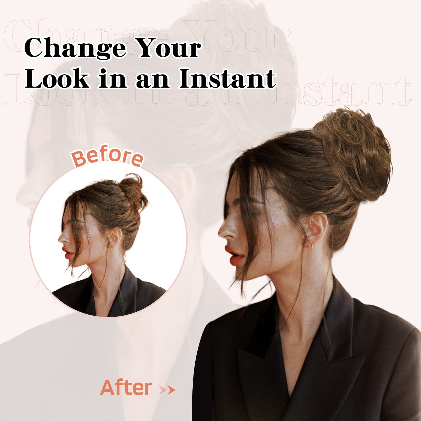 Flufymooz Messy Bun Hair Piece, 100% Real Human Hair Tousled Updo Extension Natural Curly Messy Bun With Elastic Band Hair Bun H