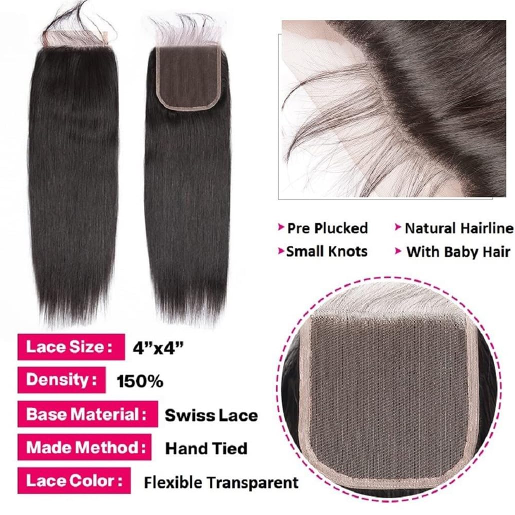 12A Straight Bundles With Closure Human Hair(20 22 24+18) Brazilian Human Hair Bundles With Closure 100% Unprocessed Virgin Quic