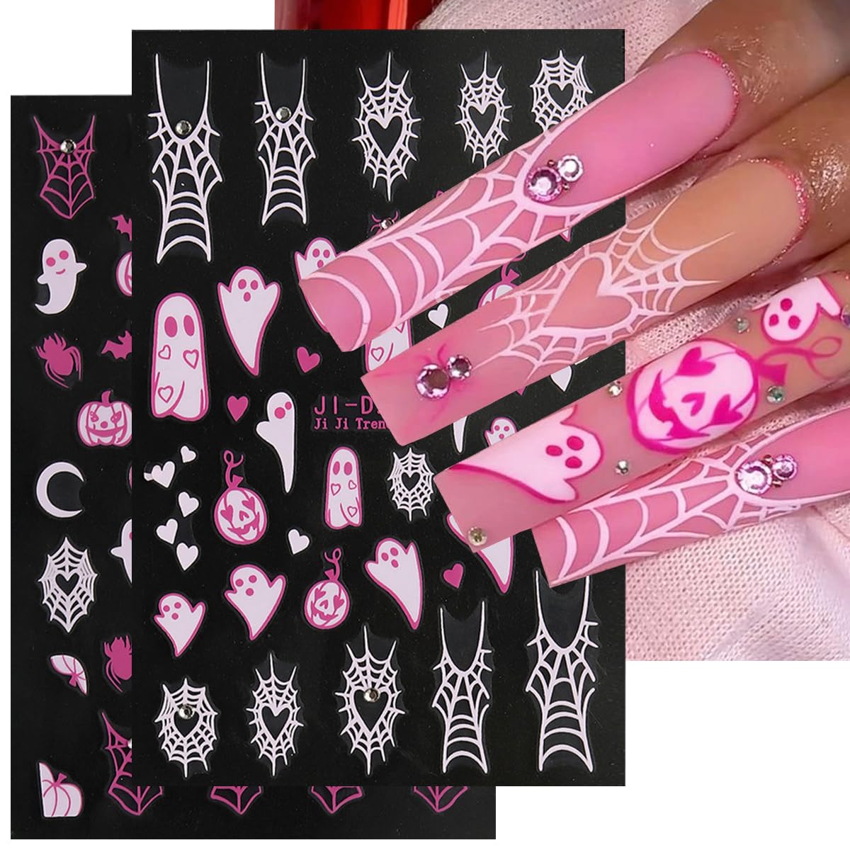 Halloween Nail Art Stickers Decals Ghost Spider Web Crystal Nail Decals 3Pcs Pumpkin Ghost 3D Self-Adhesive Halloween Nail Art S