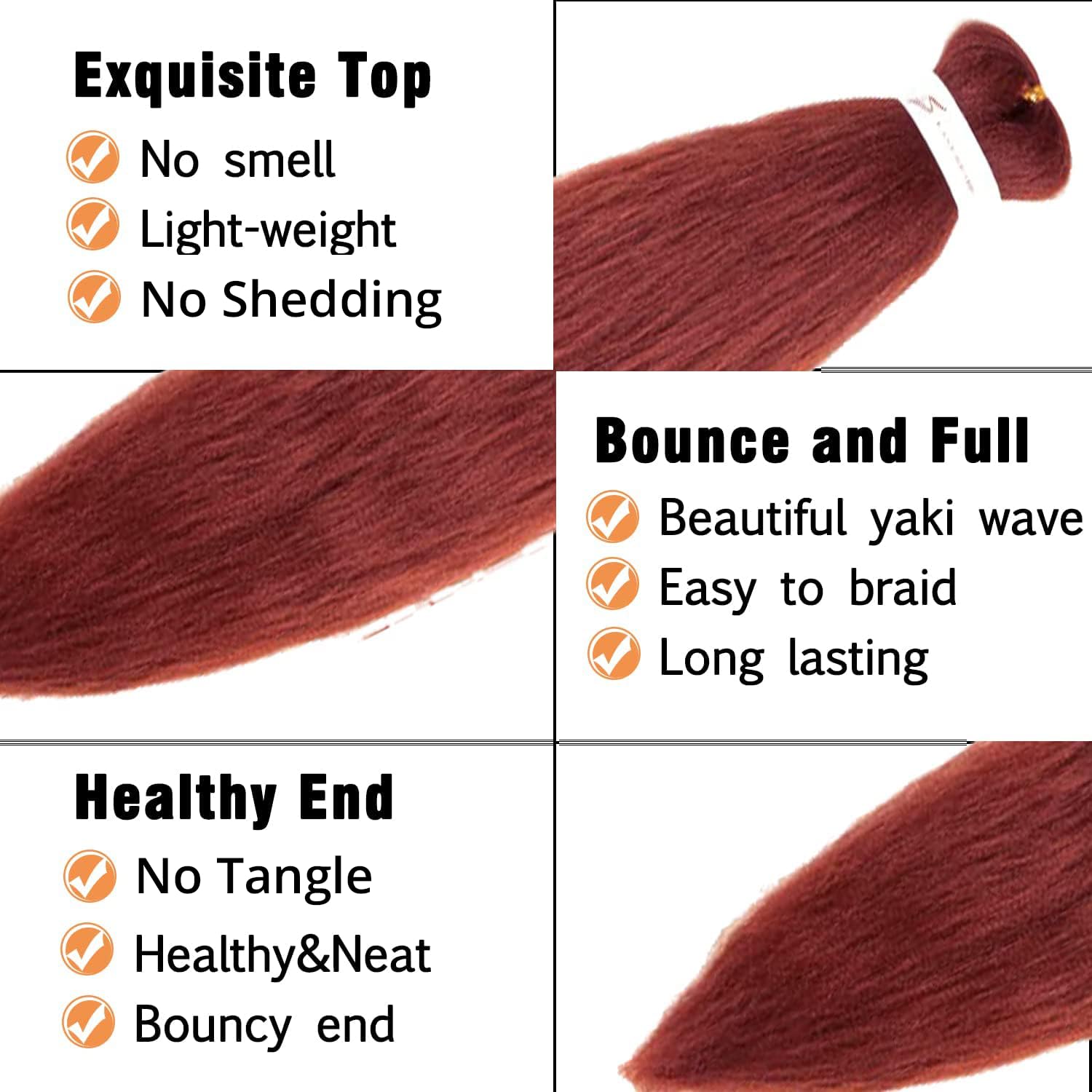 Ginger Braiding Hair Pre Stretched 8 Packs 36 Inch Long 350 Copper Red Braiding Hair Yaki Texture, Hot Water Setting, Easy To In