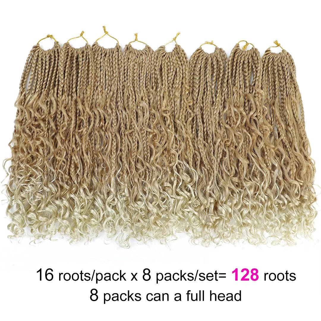 Boho Box Braids Crochet Hair 14 Inch 8 Packs Ombre Box Braid Crochet Hair With Curly Ends Goddess Box Braids Crochet Hair Extens