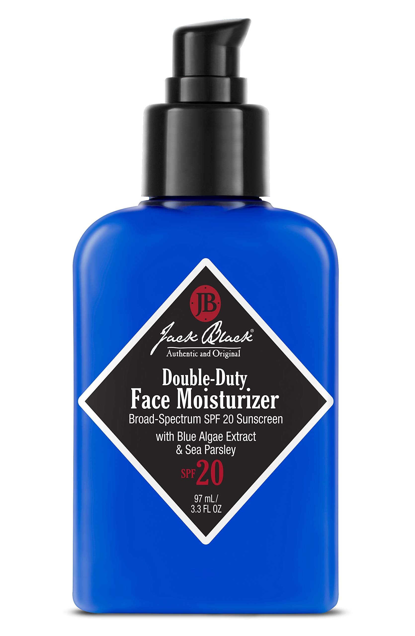 Jack Black Double-Duty Face Moisturizer, 3.3 Fl. Oz - SPF 20 Sun Protection, Long Lasting Hydrating Skincare, Lightweight Moistu