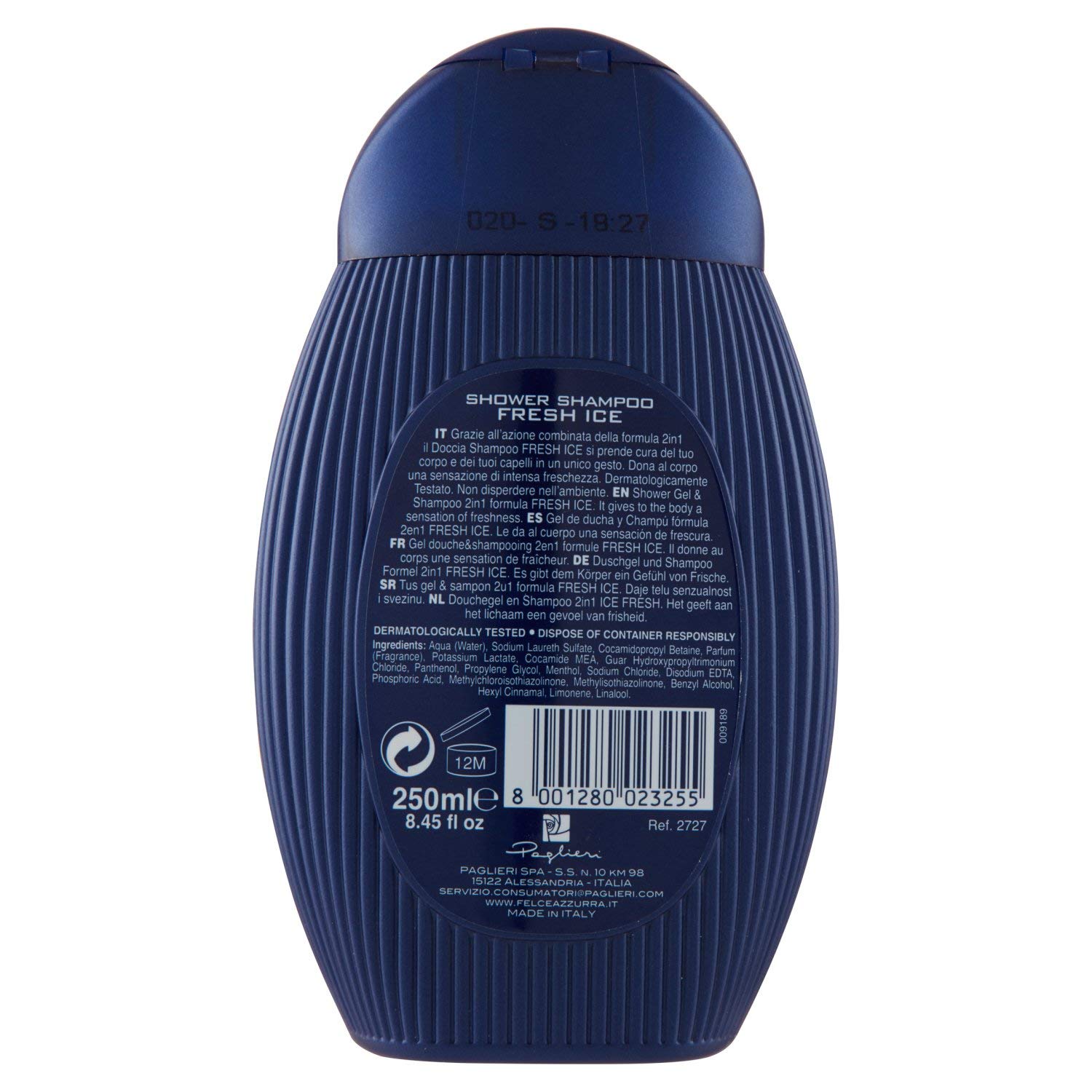 Felce Azzurra Shampoo Shower Fresh Ice - 1 x 250 ml - Total: 250 ml Pack