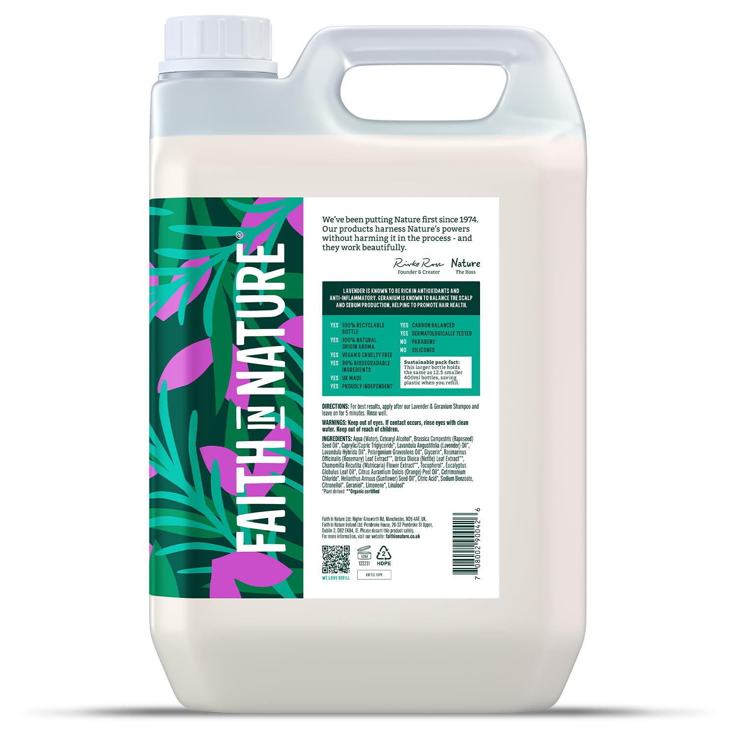Faith in Nature Natural Conditioner - Vegan & Cruelty Free, No SLS or Parabens - 169 fl oz Refill Pack, Lavender & Geranium