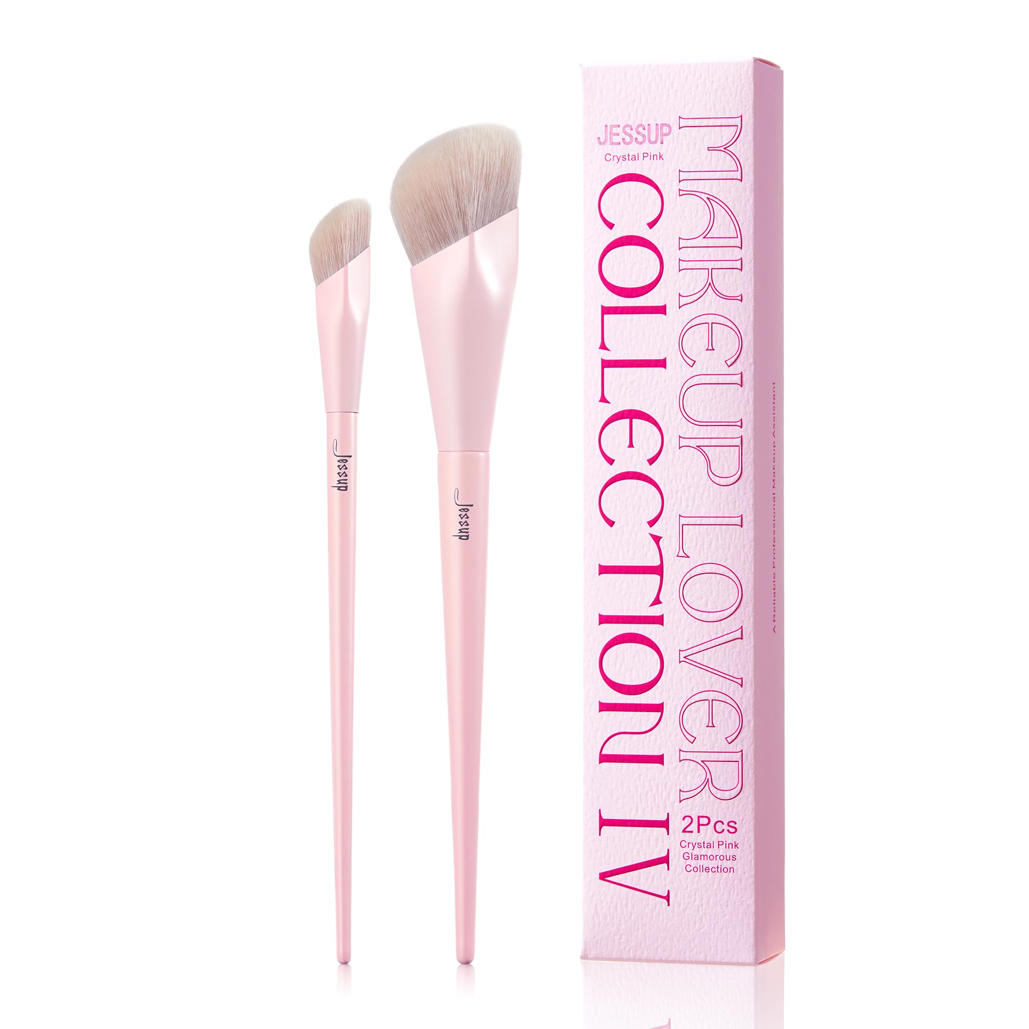 Jessup Foundation Brush and Concealer Brush, Pink Makeup Brushes Set 2Pcs Premium Synthetic Face Make up Brushes for Liquid Crea