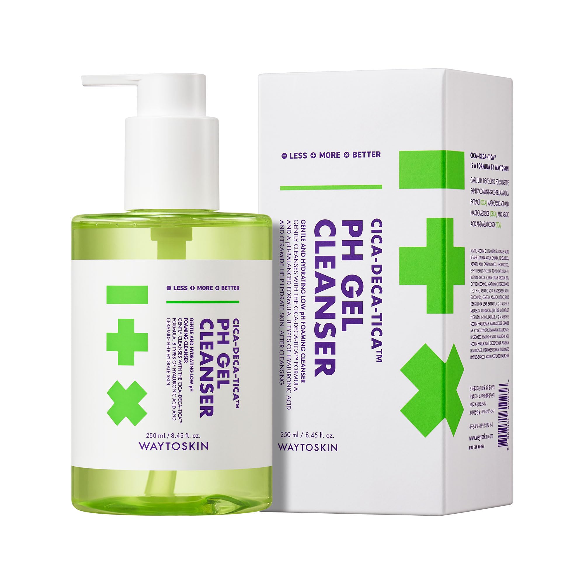 WAYTOSKIN Cica Tea Tree Gel Face Cleanser  Korean Hydrating Face Wash for Oily & Combination Skin with Hyaluronic Acid & Cerami