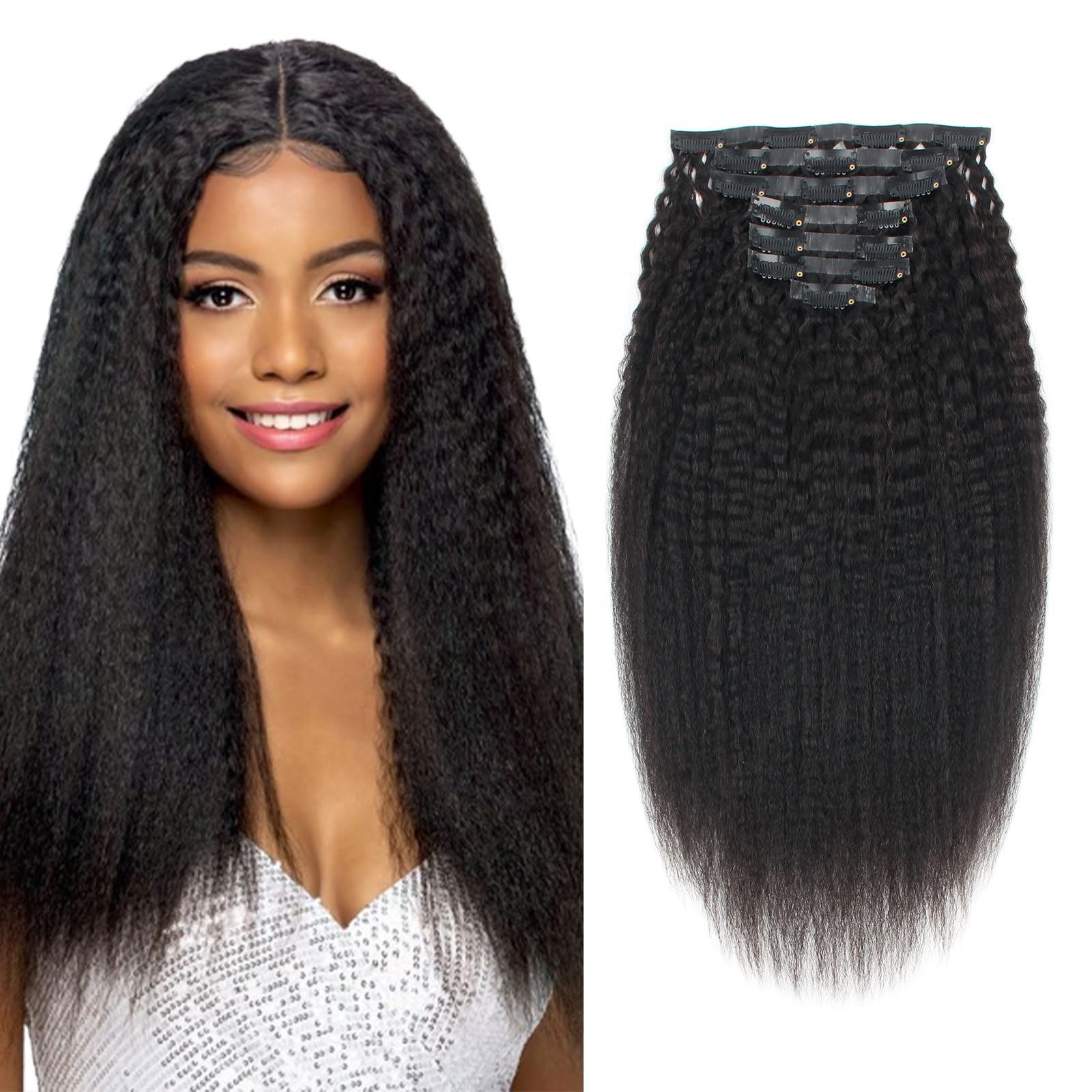 ABH AMAZINGBEAUTY HAIR Seamless Clip in Hair Extensions Human Hair Kinky Straight 20 Inch Brazilian Real Hair Kinky Human Hair C