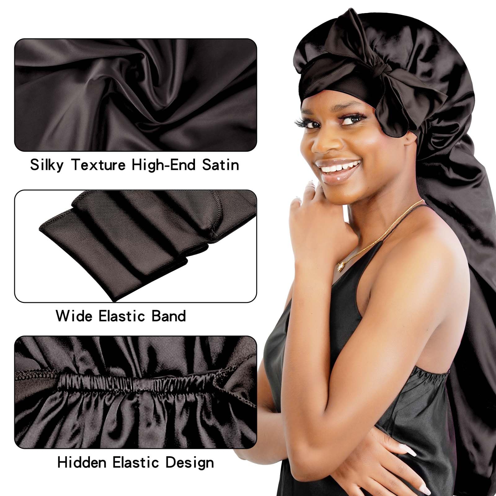 BONNET QUEEN Silk Bonnet for Sleeping Satin Bonnet Braid Bonnet Foldable Large Bonnet for Braids Hair Bonnet with Tie Band for W