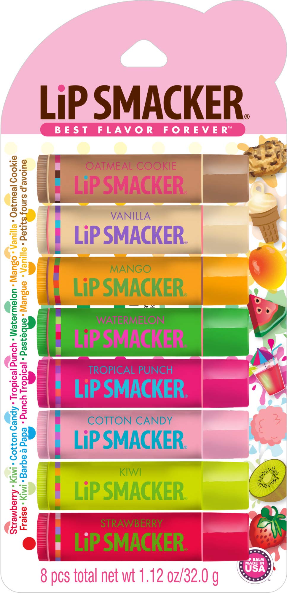 Lip Smacker Original & Best Holiday Flavored Lip Balm Party Pack, Oatmeal Cookie, Vanilla, Mango, Watermelon, Tropical Punch, Co