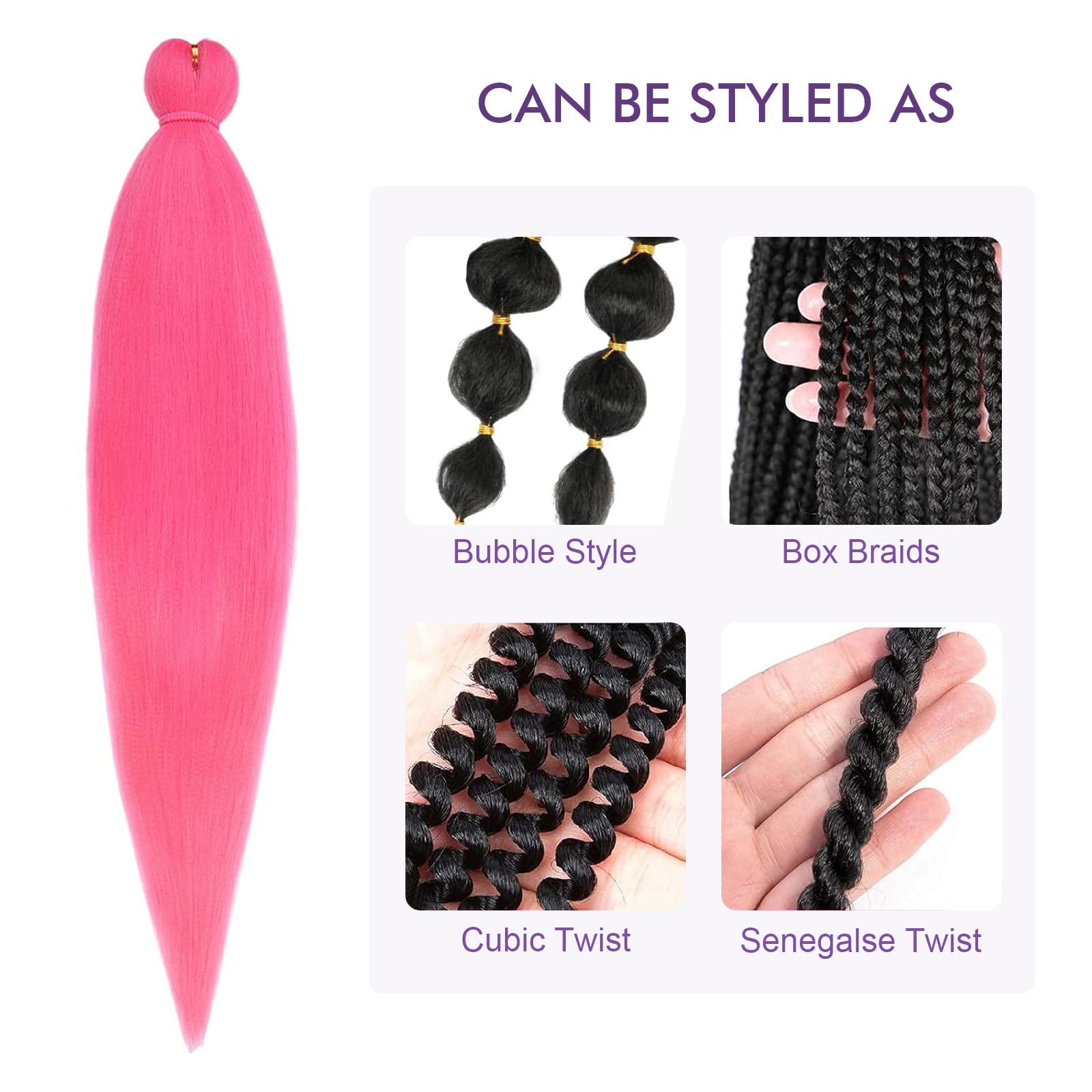 Rosdina Pre-Stretched Braiding Hair - 30 Inch 8 Packs Pink Super Long Braiding Hair For Twist Or Box Braids, Yaki Texture Hot Wa