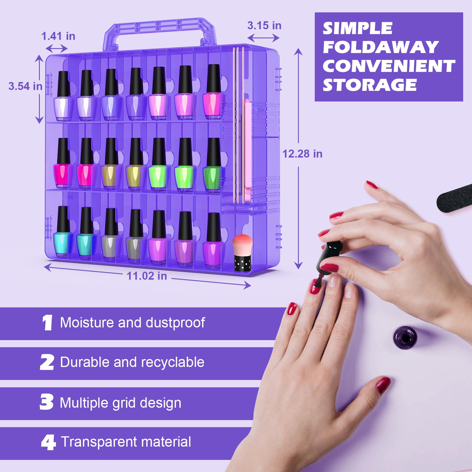 Beloving 2Pcs Nail Polish Organizer, Portable 48 Bottles Clear Nail Polish Holder With Adjustable Divider, Gel Nail Polish Stora