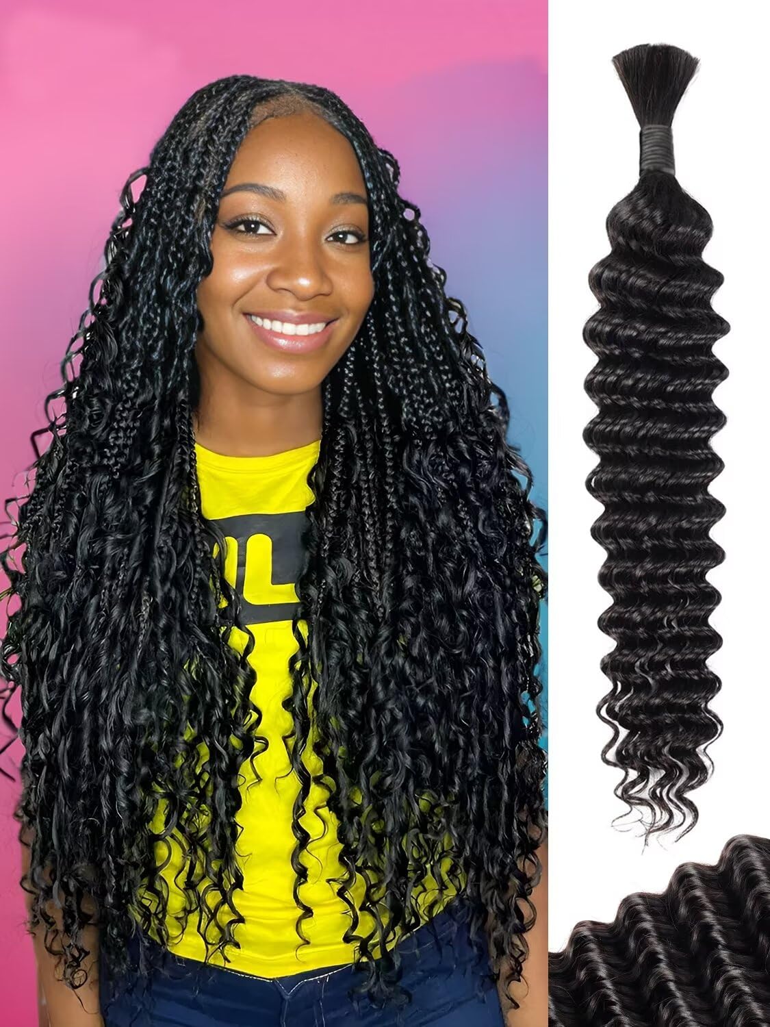 Human Braiding Hair 1 Bundle 50G 20 Inch Deep Water Wave Bulk Human Hair For Braiding No Weft 12A Brazilian Virgin Curly Human H
