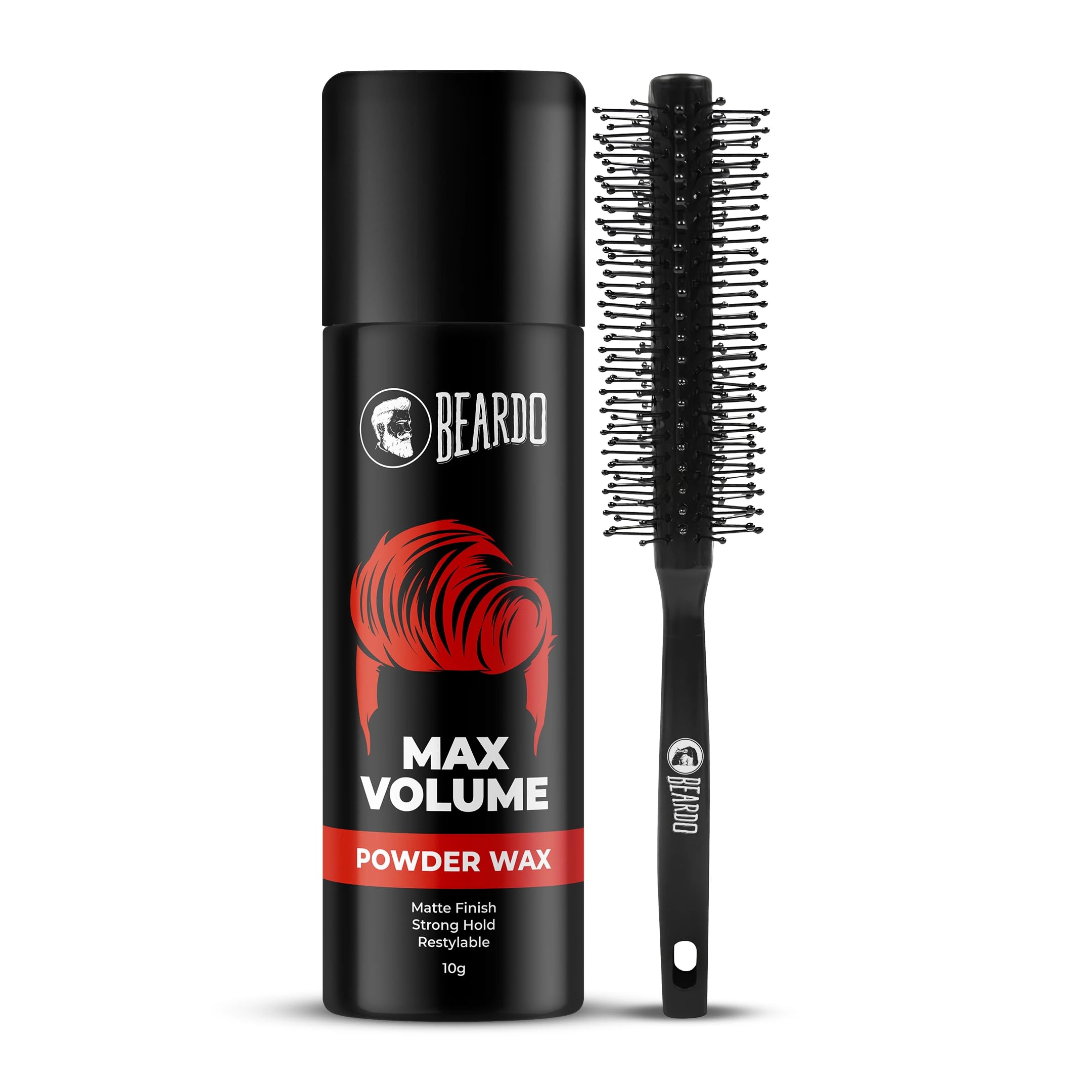 Beardo Max Volume Powder Wax 10Gm & Roller Hair Brush For Men | Strong Hold | Restylable | Hair Styling Wax With Roller Brush -S