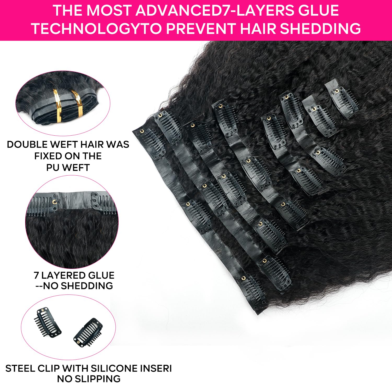 Seamless Kinky Straight Clip In Hair Extensions For Black Women Brazilian Virgin Human Hair Extensions 8Pcs Seamless Clip Ins Hu