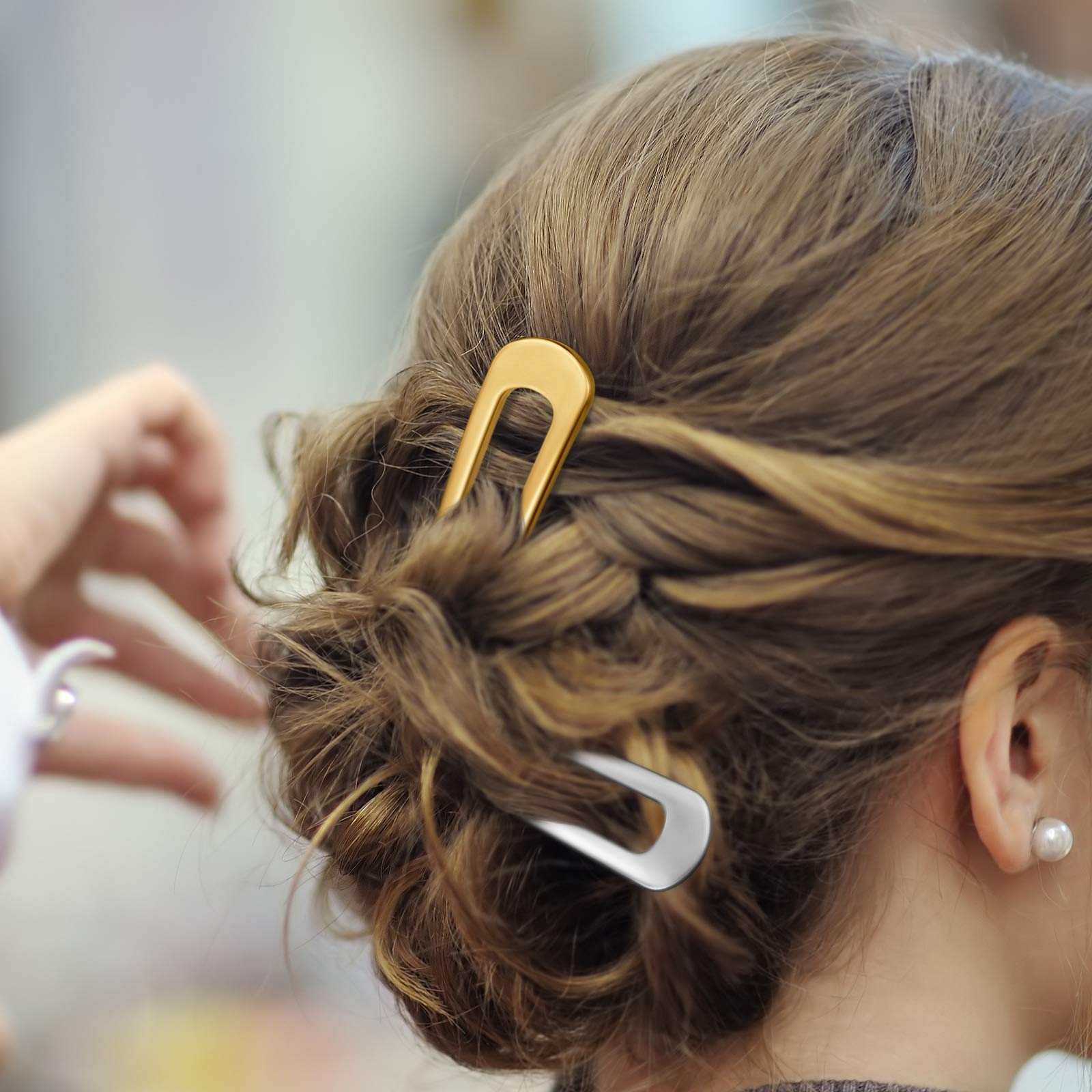 6 Pieces French Hair Pins Simple Metal U Shaped Hairpins Gold Hair Fork Sticks 2 Prong Updo Chignon Pins For Women Girls Buns Ha
