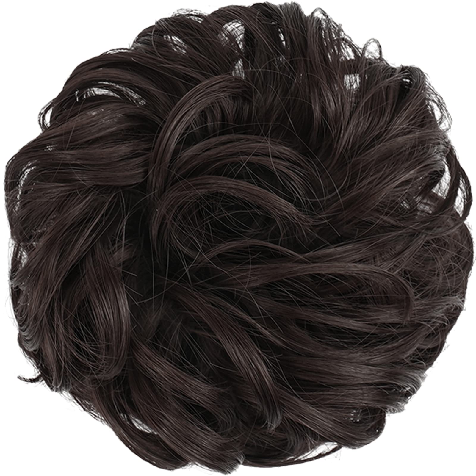 Feshfen Messy Bun Hair Piece Hair Bun Scrunchies Synthetic Medium Brown Wavy Curly Chignon Ponytail Hair Extensions Thick Updo H