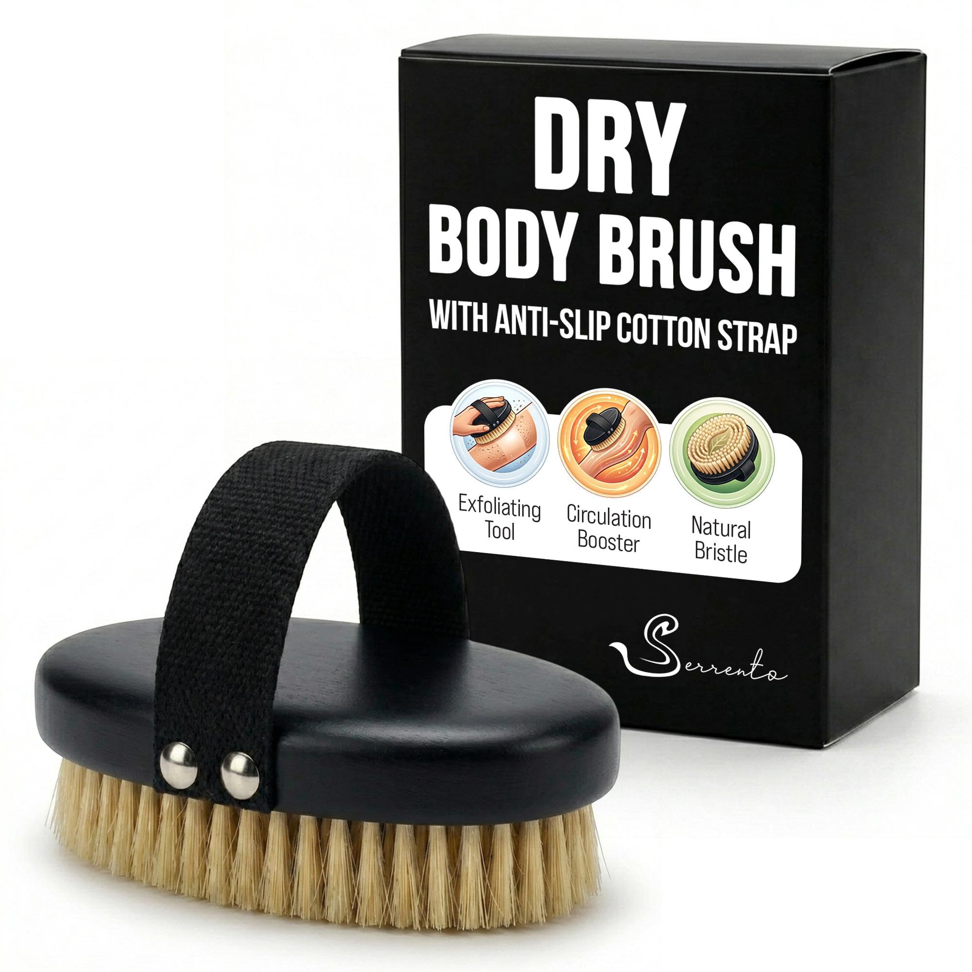 SERRENTO Dry Body Brush for Lymphatic Drainage, Black Handheld Massage Tool