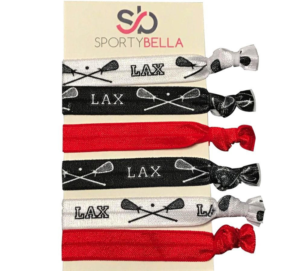 Lacrosse Hair Accessories for Girls (Red) No Crease Girls Hair Ties or Hair Elastics, Hair Accessories with Lacrosse Stick Desig