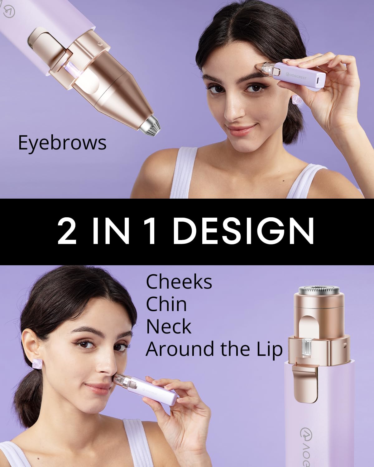 Vg Vogcrest Eyebrow Hair Trimmer: Rechargeable Facial Hair Removal Device For Removing Unwanted Peach Fuzz From Lips Chin Neck A