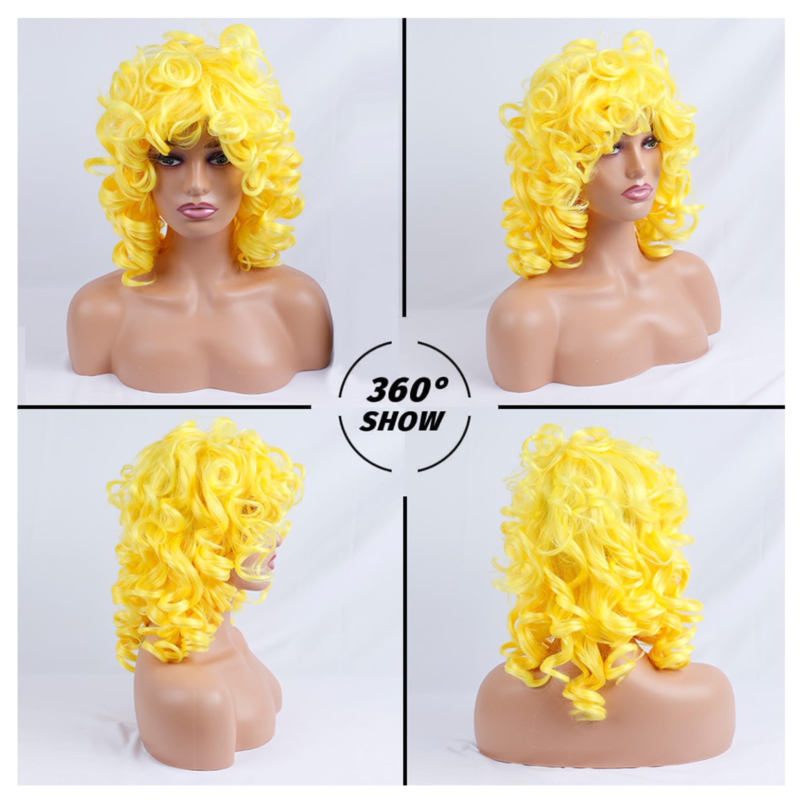 Kavsni Golden Yellow Curly Wig For Black Women Full And Soft For Chica Cosplay Patti Mayo Halloween Costume Excellent Wig For Pe