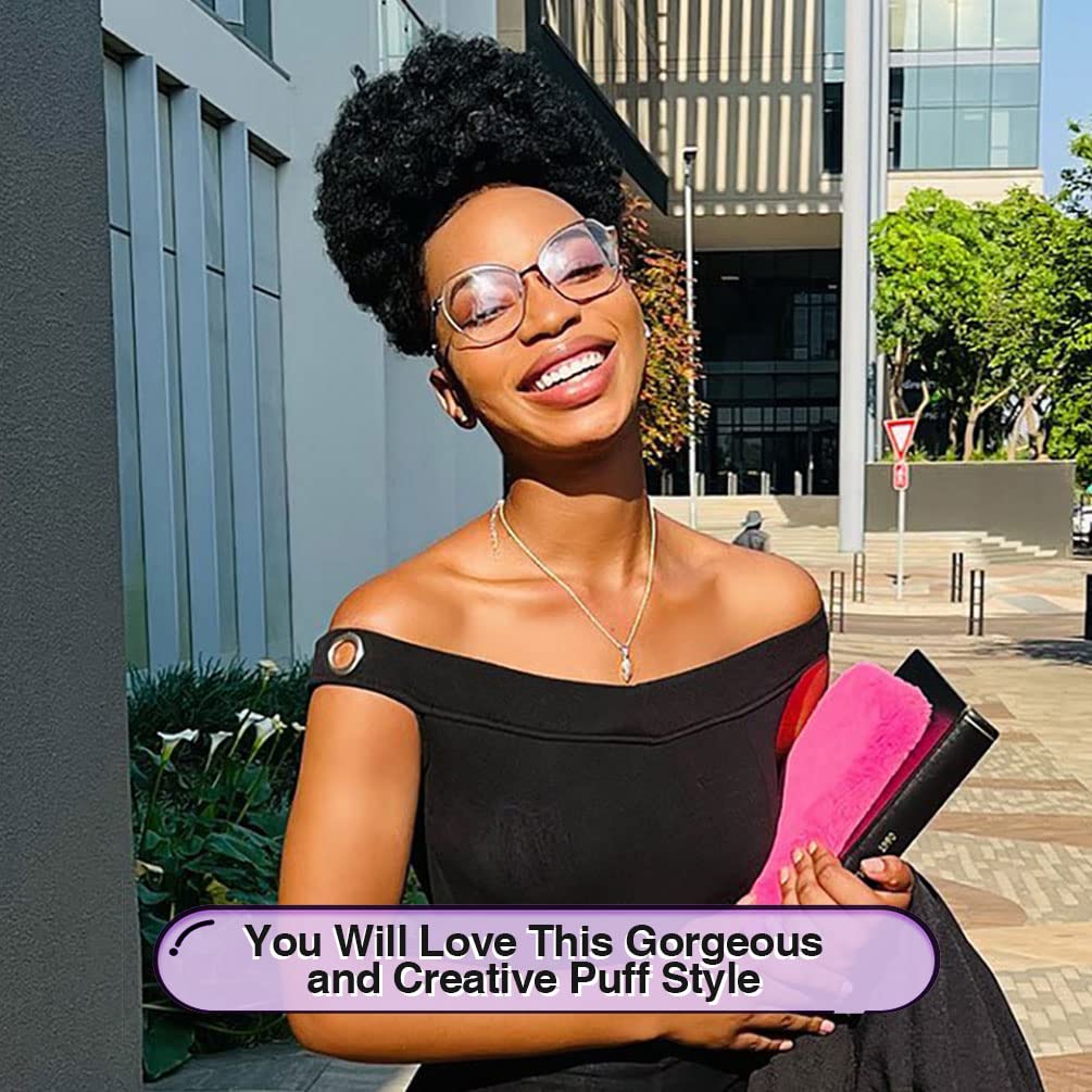 Yeame Afro Puff Drawstring Ponytail For Black Women, Short Kinky Curly Afro Ponytail Synthetic Hair Puffs, Premium Black Afro Bu