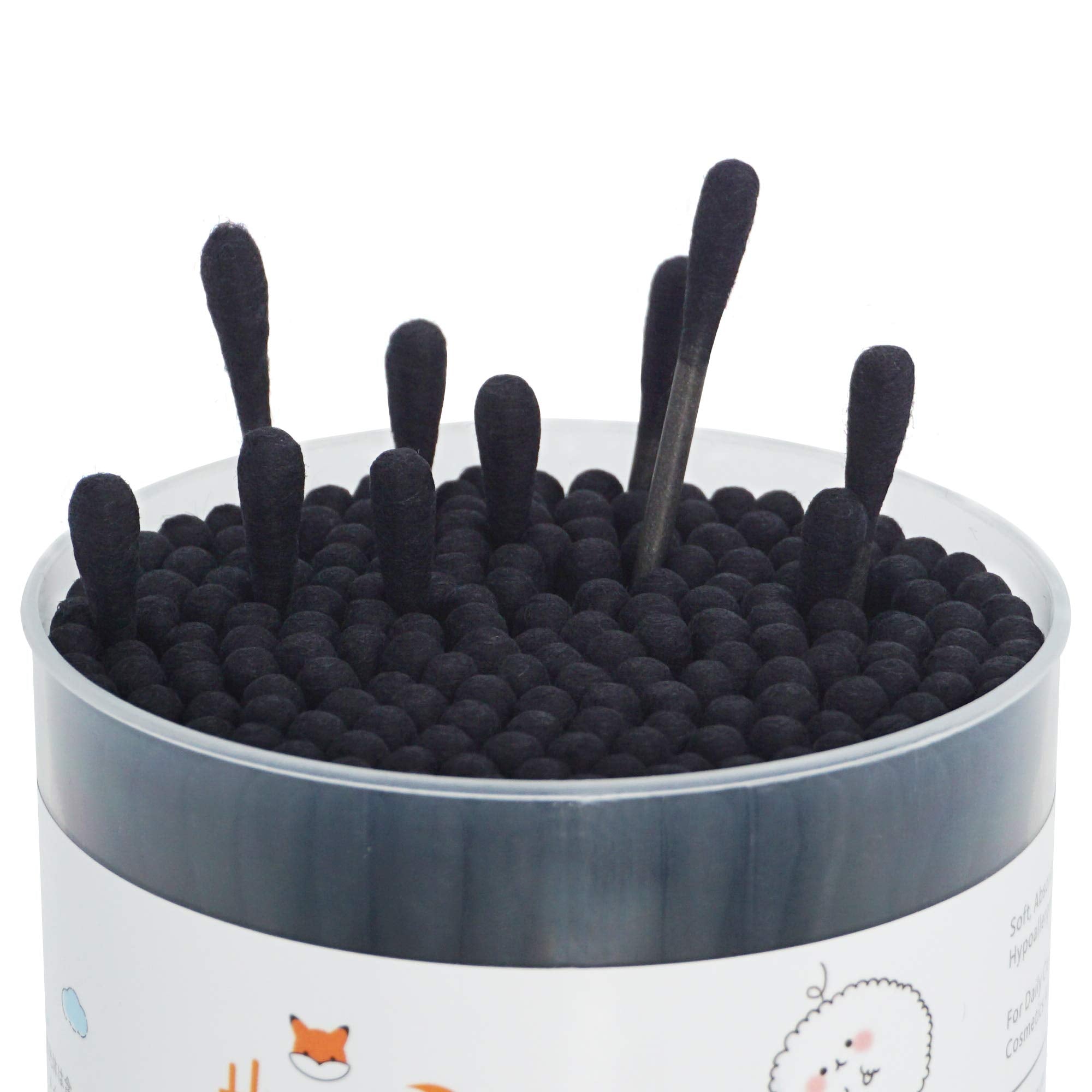 Homefox Black Cotton Swabs Spiral - 600 Count Organic Cotton Buds Double Side Tightly Wrapped Charcoal Cotton Tips Paper Stick S