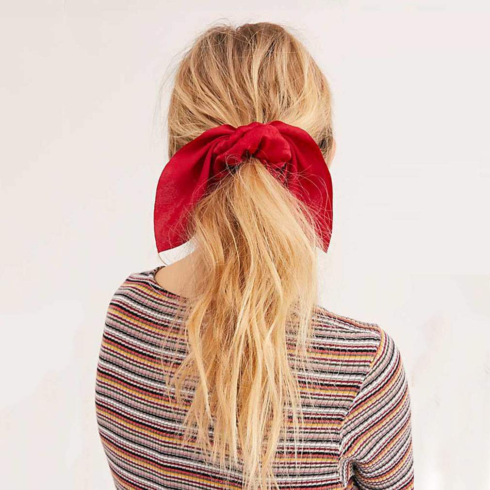 Aileam 6Pcs Hair Scrunchies Satin Silkrabbit Bunny Ear Bow Bowknot Scrunchie Bobbles Elastic Hair Ties Bands Ponytail Holder For
