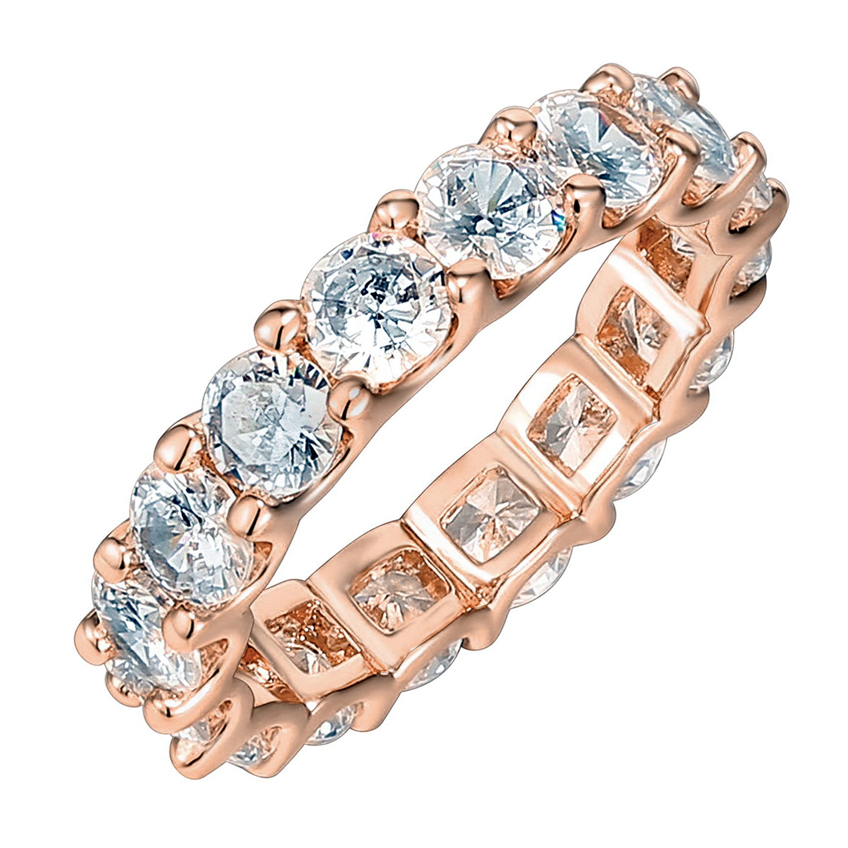 PAVOI 14K Rose Gold Plated Rings Cubic Zirconia Love Ring | 4mm Stackable Rings for Women | Rose Gold Rings for Women Size 7