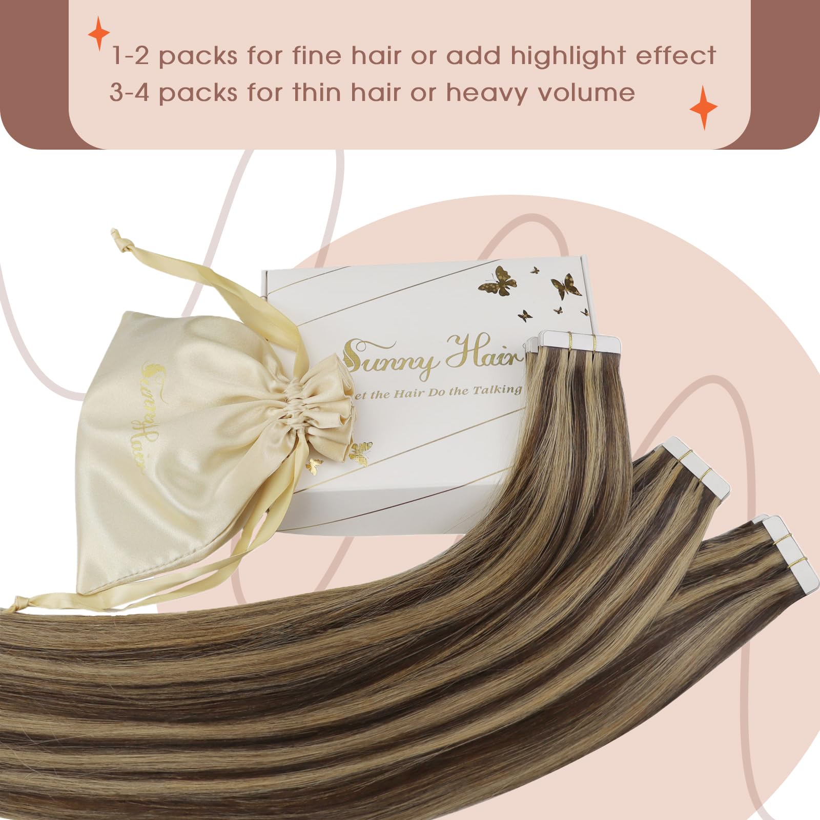 Sunny Tape In Extensions Human Hair Brown Highlight Tape In Hair Extensions Dark Brown Highlight Caramel Blonde Human Hair Exten