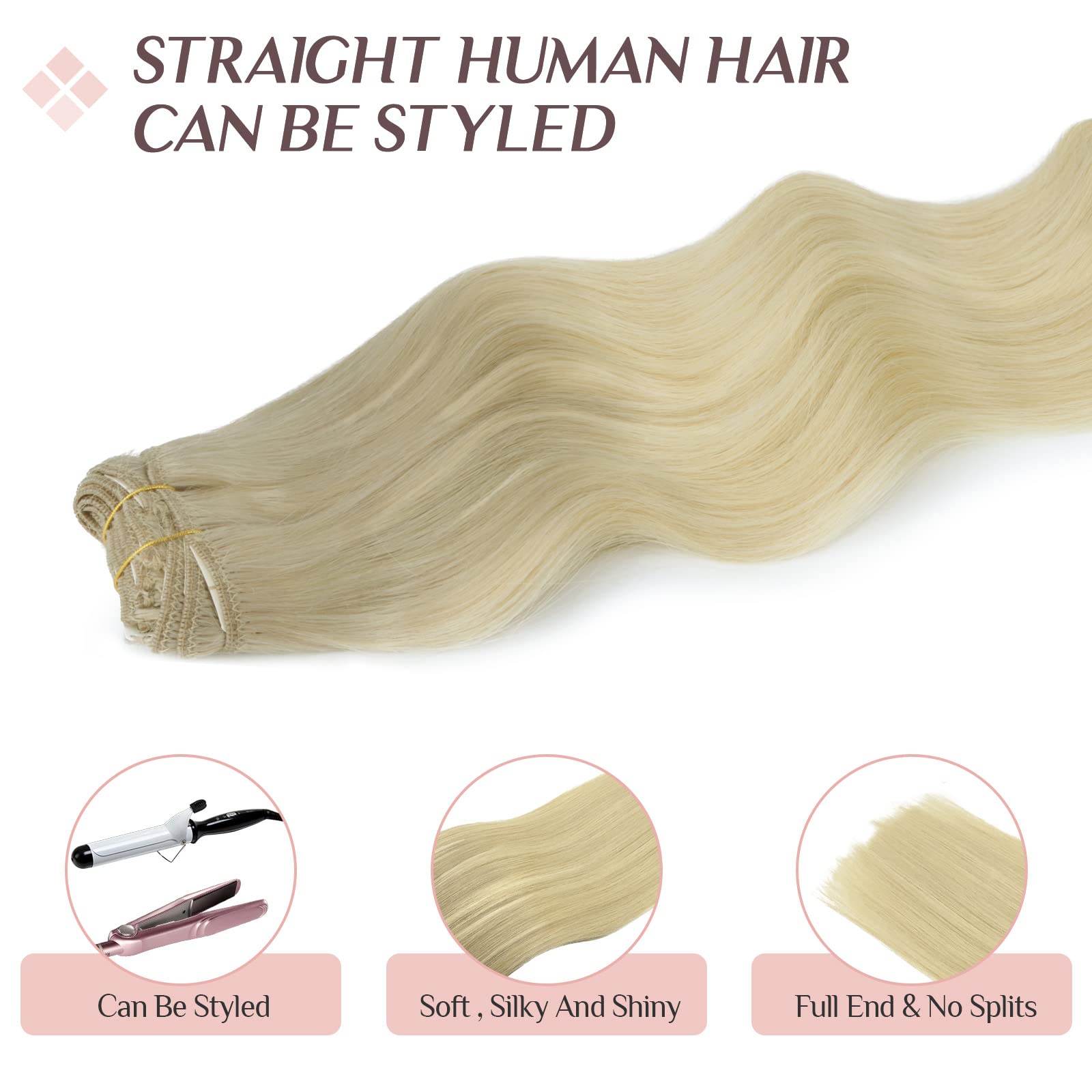Hair Extensions Clip In Human Hair, 120G 7Pcs Ash Blonde To Golden Blonde And Platinum Blonde 14 Inch, Maxita Real Hair Extensio