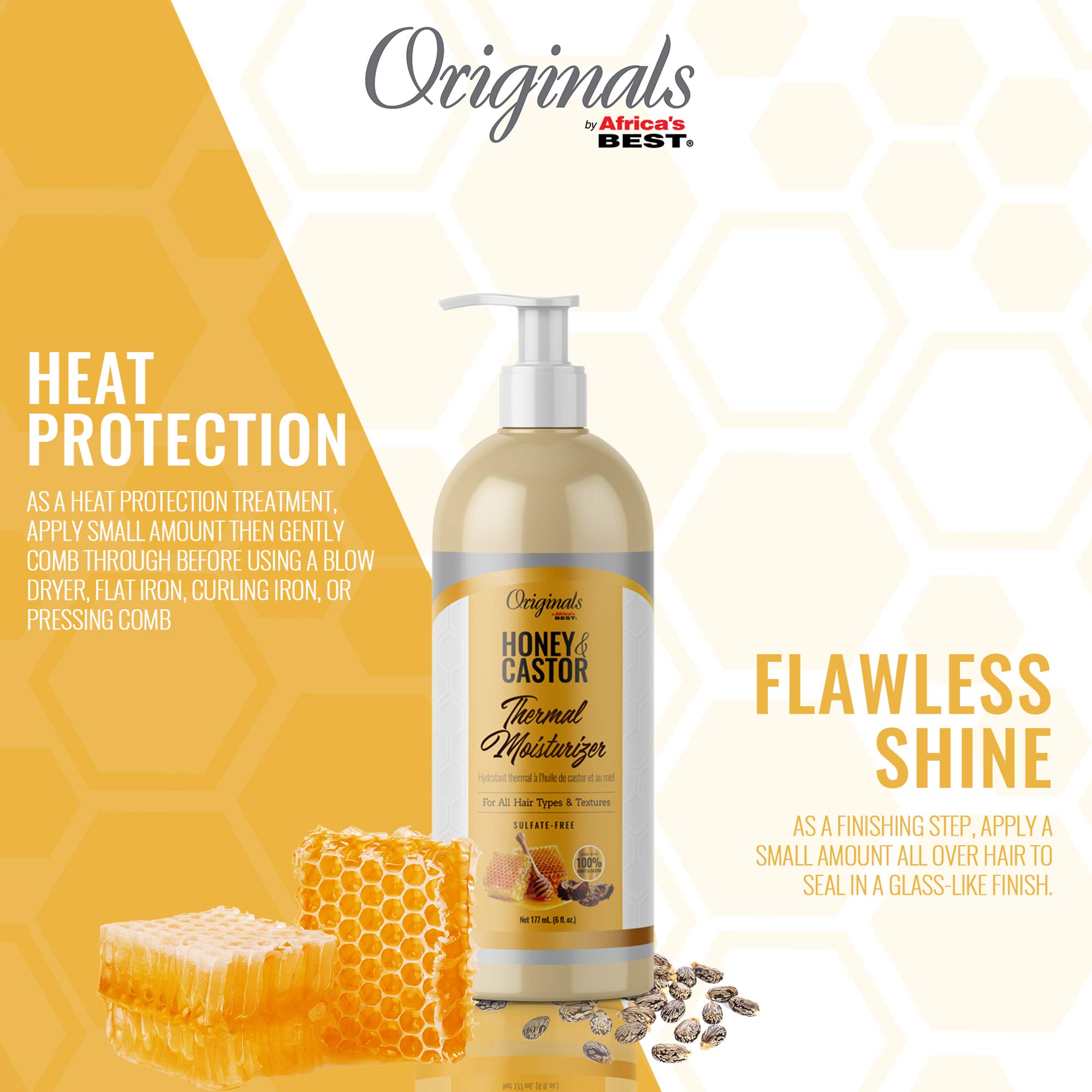 Originals by Africa's Best Honey and Castor Thermal Hair Moisturizer for All Hair Types and Textures, Sulfate-Free, 6 oz