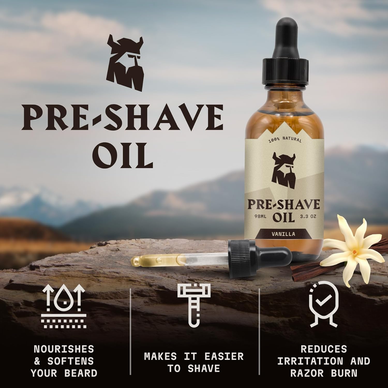 Striking Viking Pre-Shave Oil For Men - Face Shaving Oil With Vanilla Scent - 3.3 Oz - Smooth Glide & Protection For Safety Razo