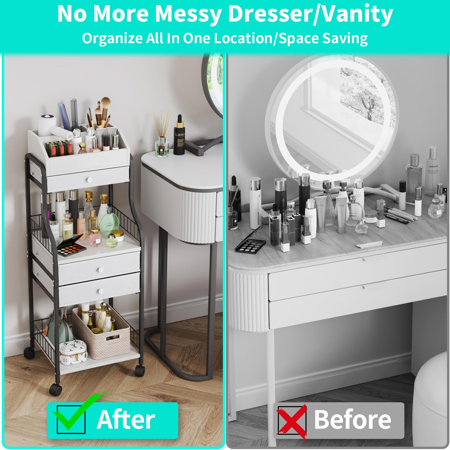 Hapirm Floor Makeup Organizer Storage - Skincare Make Up Organizers And Storage With Drawers, Vanity Organizer Cosmetics Display