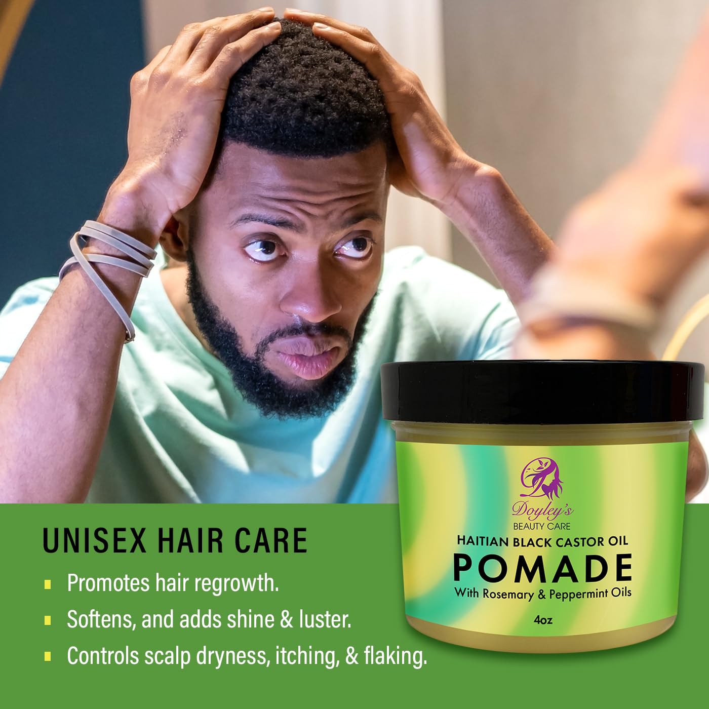 Doyley's Haitian Black Castor Oil Pomade 4oz with Rosemary and Peppermint Oils | For Hair Growth, Split Ends, Dry Scalp, Frizz C
