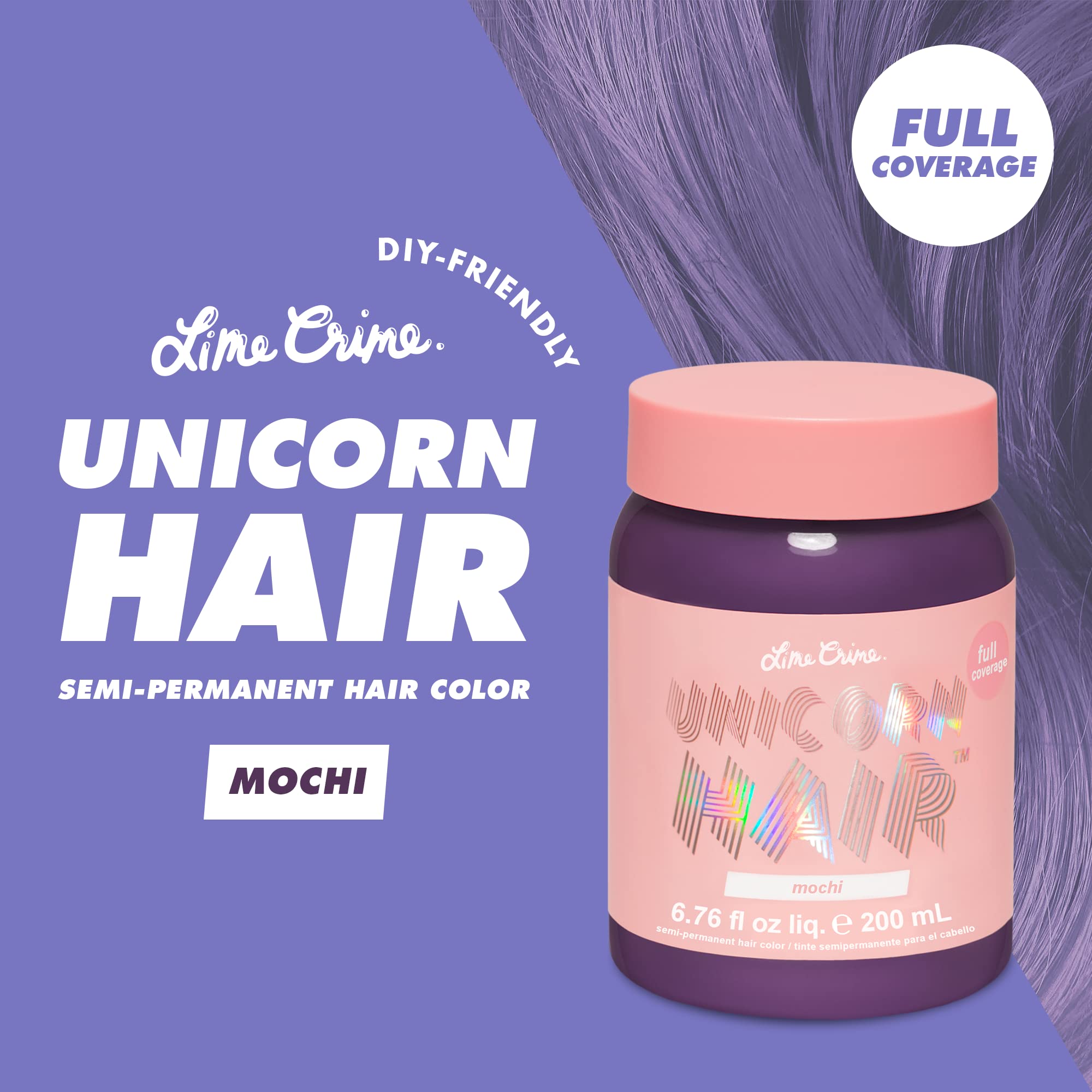 Lime Crime Unicorn Hair Dye Full Coverage, Mochi (Lavender) - Vegan and Cruelty Free Semi-Permanent Hair Color Conditions & Mois