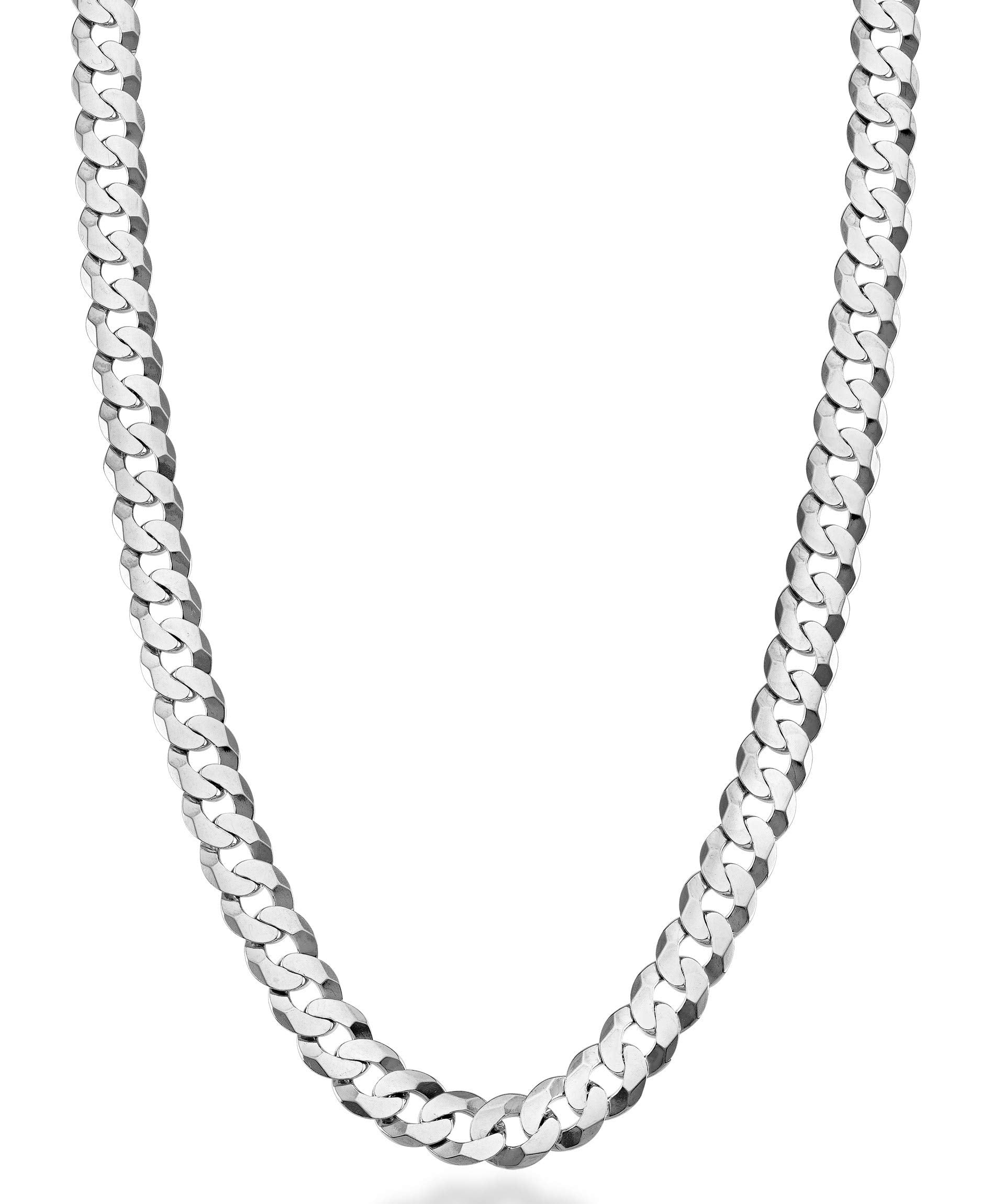 Miabella Solid 925 Sterling Silver Italian 7mm Diamond Cut Cuban Link Curb Chain Necklace for Men Women (Length 20 Inches (Short