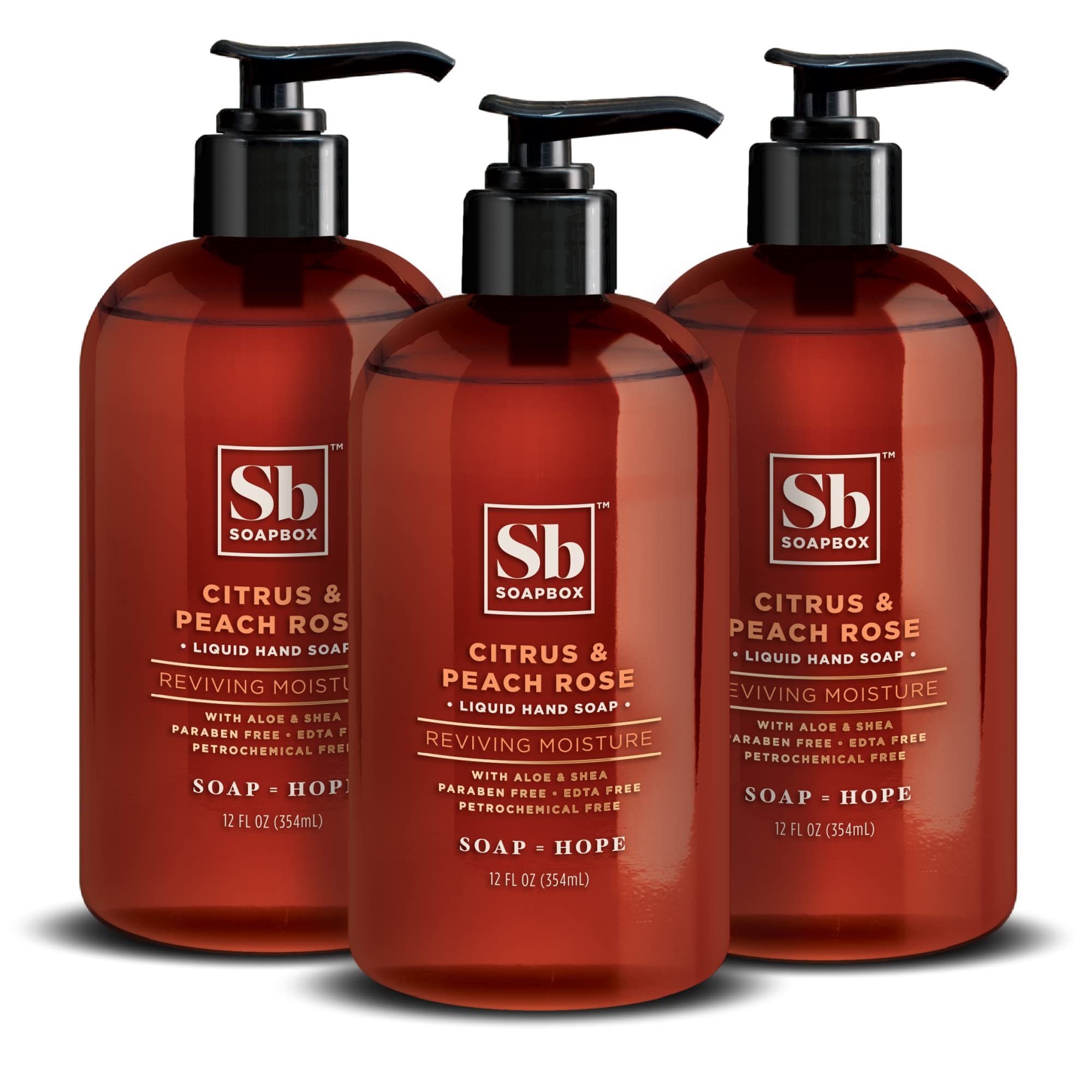 Soapbox Liquid Hand Soap, Citrus & Peach Rose - Gentle, Moisturizing Hand Cleanser, Aromatic & Soothing, Vegan & Cruelty Free Ha