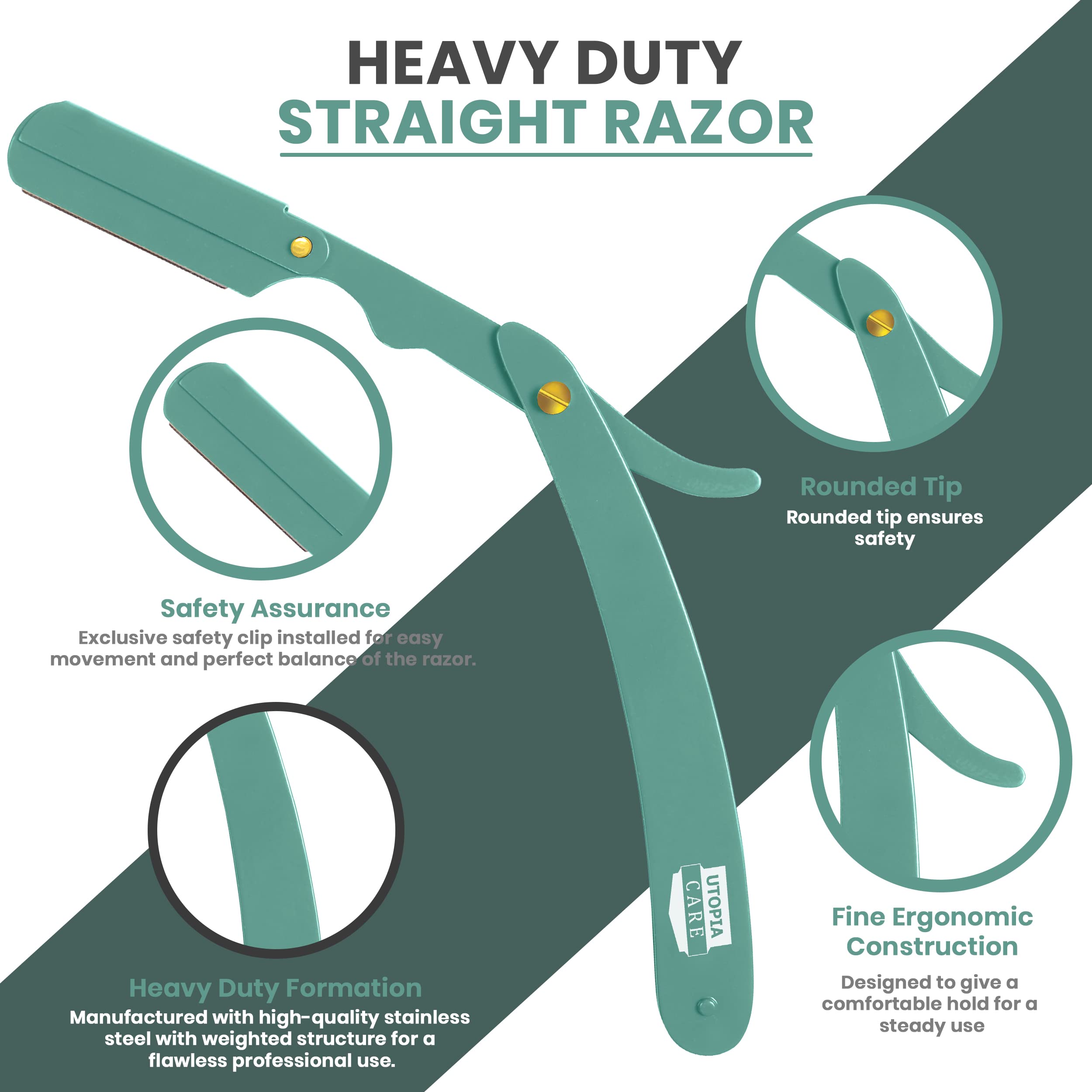 Utopia Care Professional Barber Straight Edge Razor Safety With 100-Pack Derby Blades - 100 Percent Stainless Steel - (Mint)