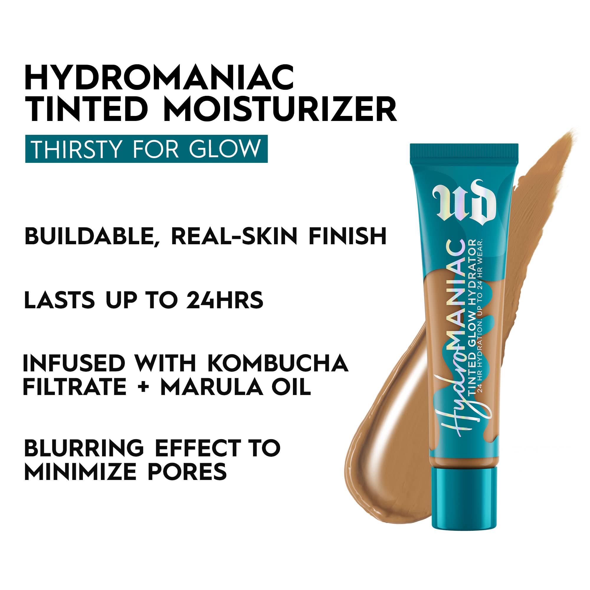 Urban Decay Hydromaniac Dewy Foundation (60 Medium Deep Warm), Hydrating Tinted Moisturizer For Dry Skin, Buildable Medium Cover